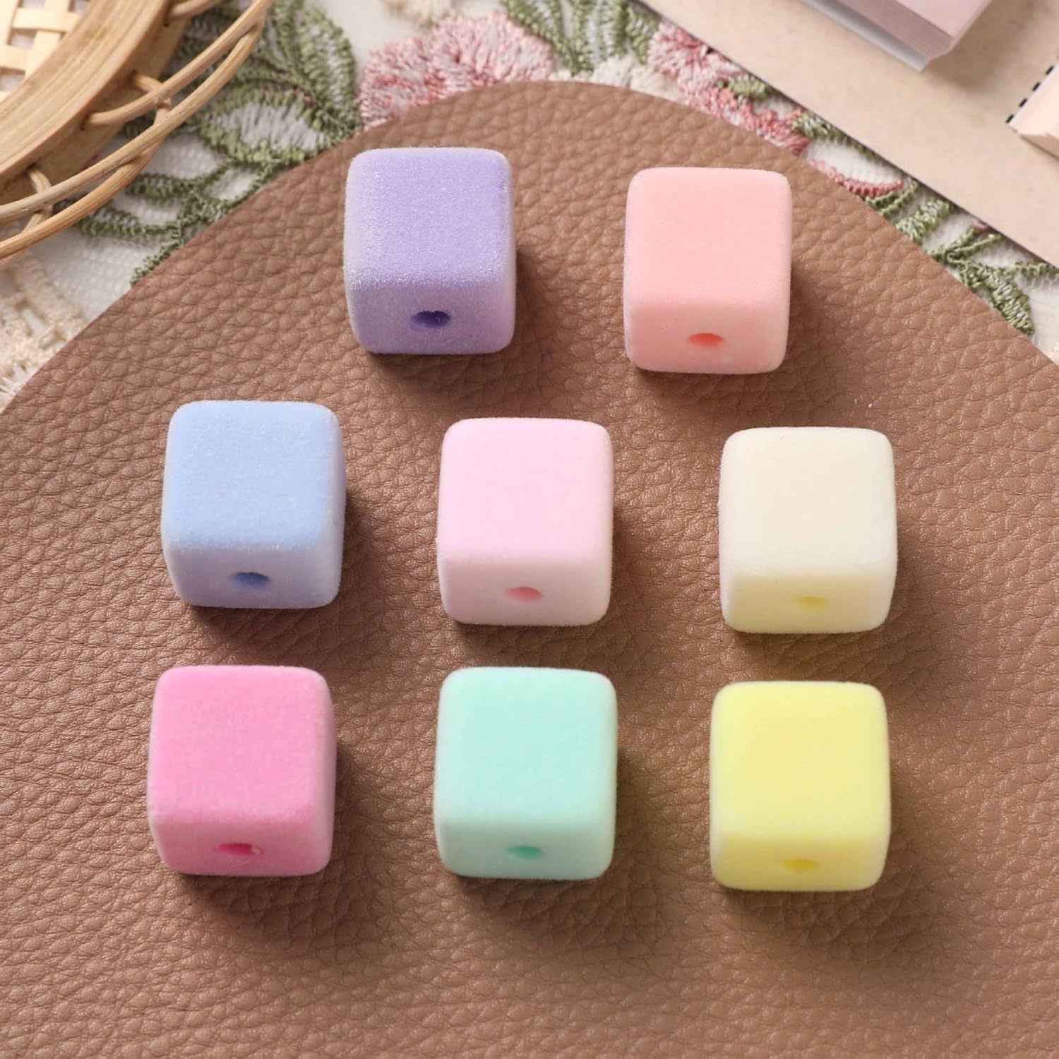 Colorful Velvet Beads for Pens Spacer Chunky Beads for Jewelry Making Beadable Pen Keychains Phone Charms Earrings Bracelet DIY Craft Christmas Ornament Garland Decor, 15mm Cube 40pcs - Image 6