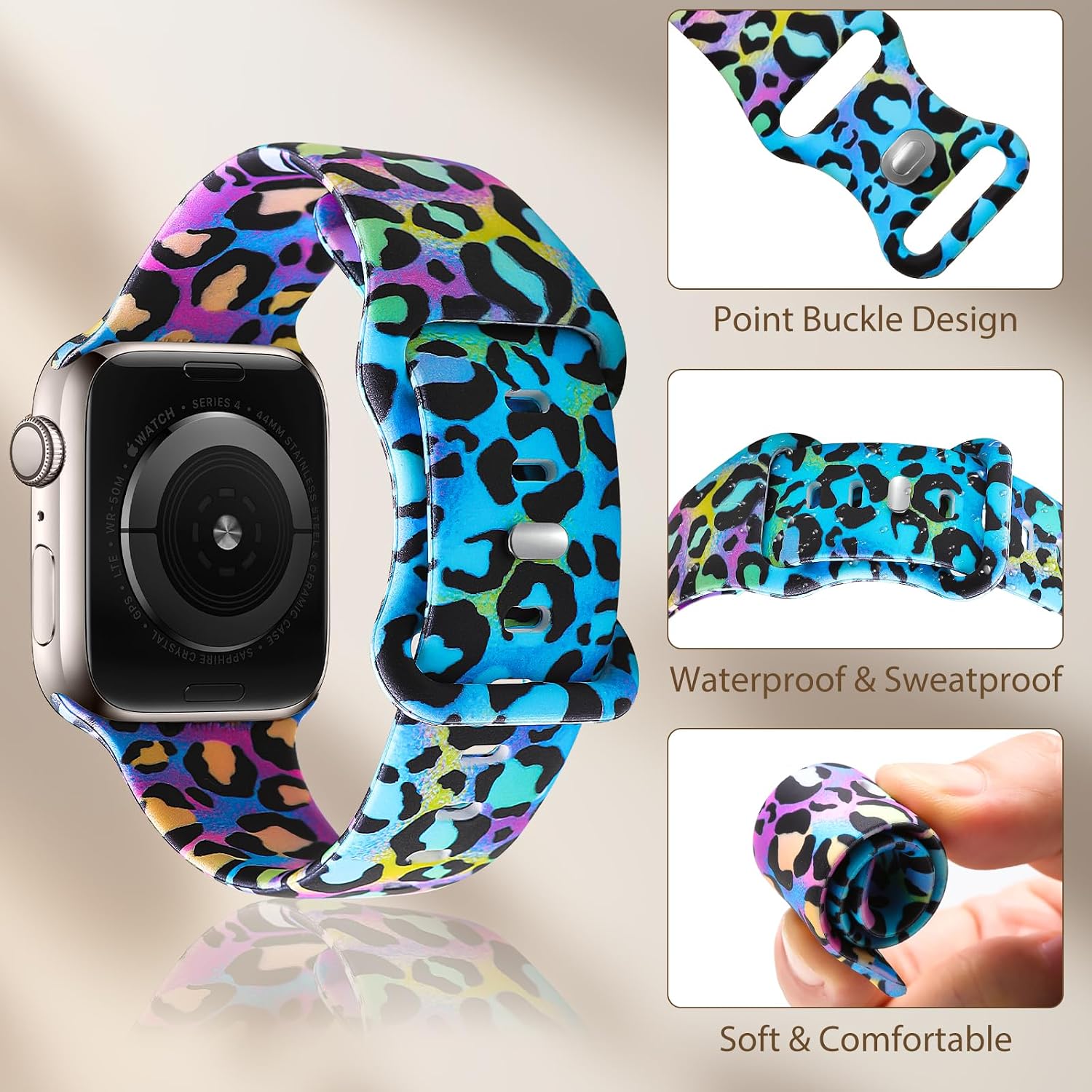 Cute Cheetah Strap for Apple Watch Bands 38mm 40mm 41mm 42mm 44mm 45mm 46mm 49mm, Soft Leopard Silicone Bracelet for iWatch Band Series 11 10 9 8 7 6 5 4 3 2 1 SE Ultra Women Girl