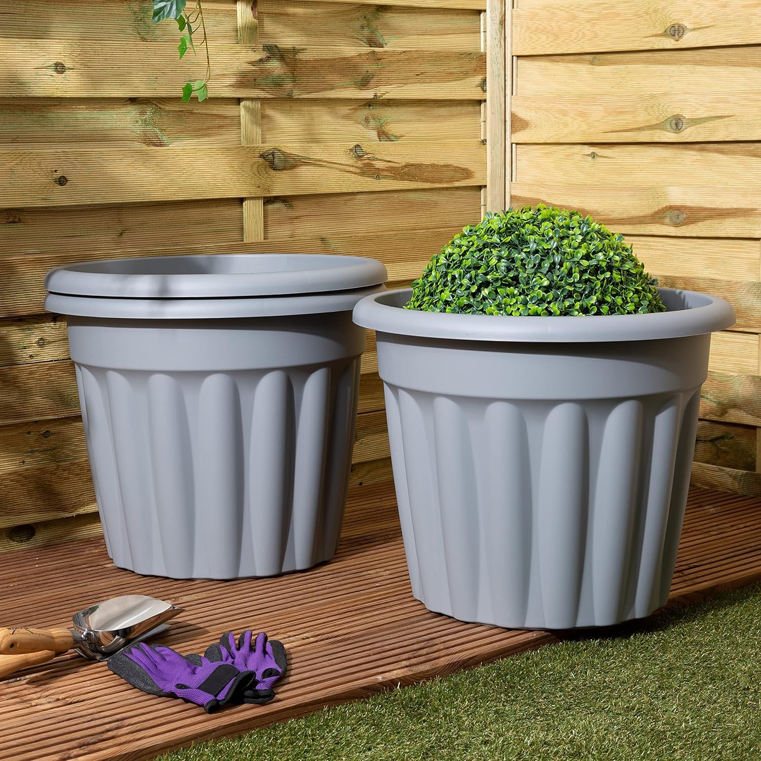 Eason Bros - Modern 50cm Upcycled Grey Round Planter Pot, Large Eco-Friendly, Lightweight & Weather-Resistant Garden Planter for Indoor & Outdoor Use Ideal for Flowers, Herbs, Shrubs & Small Trees - 1