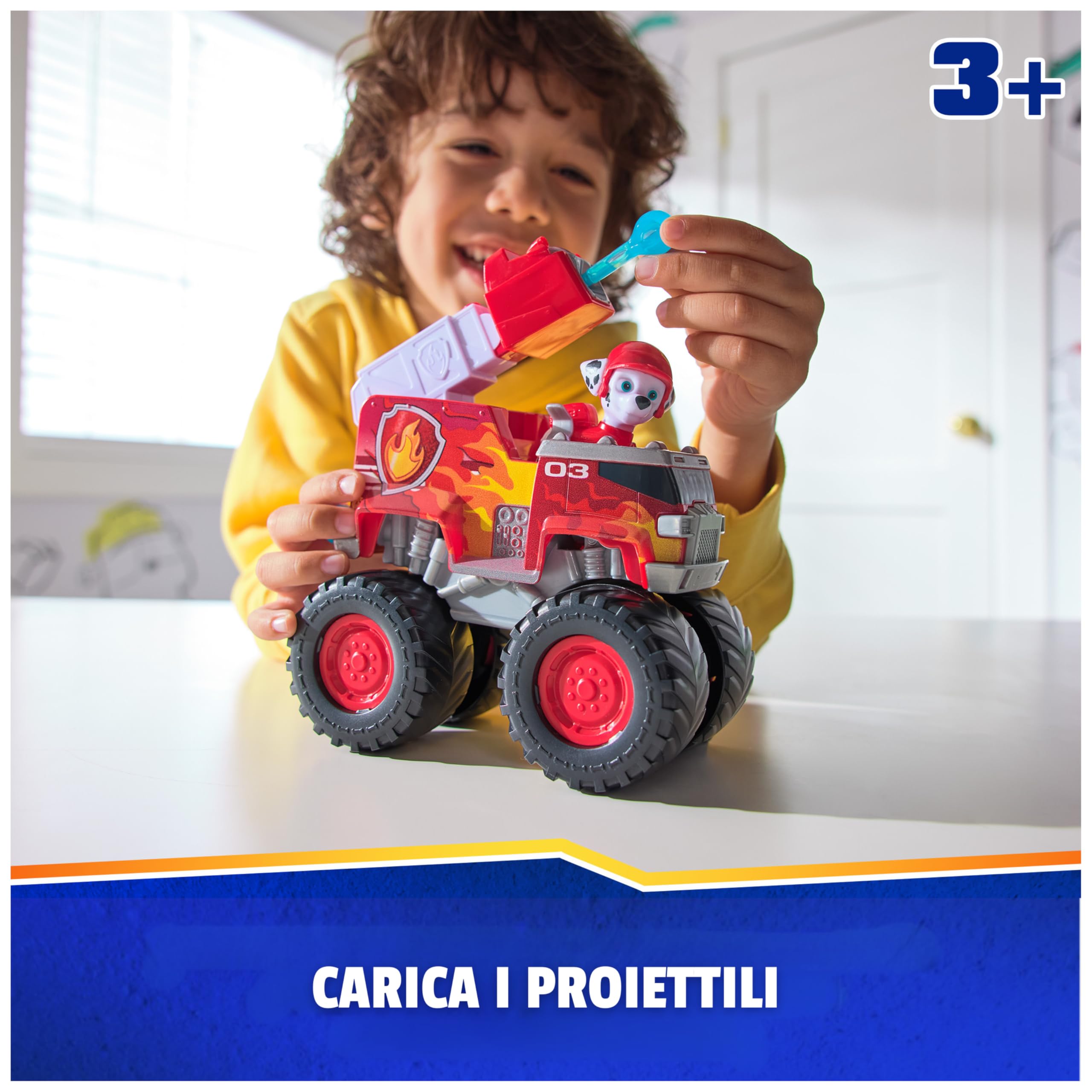Paw Patrol: Rescue Wheels, Camion dei Pompieri di Marshall, Camion Giocattolo con Lanciamissili e Personaggio Collezionabile, Giocattoli per Bambini e Bambine, 3+ Anni