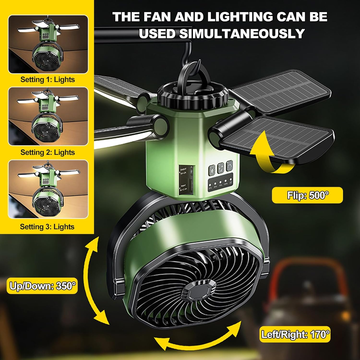 Orange,Solar Fan with LED Lantern, Solar Panel Rechargeable Battery Powered Camping Fan for Outside, 6.45 Inch Portable Battery Operated Hurricane Supplies for Picnic, Barbecue, Fishing, Travel