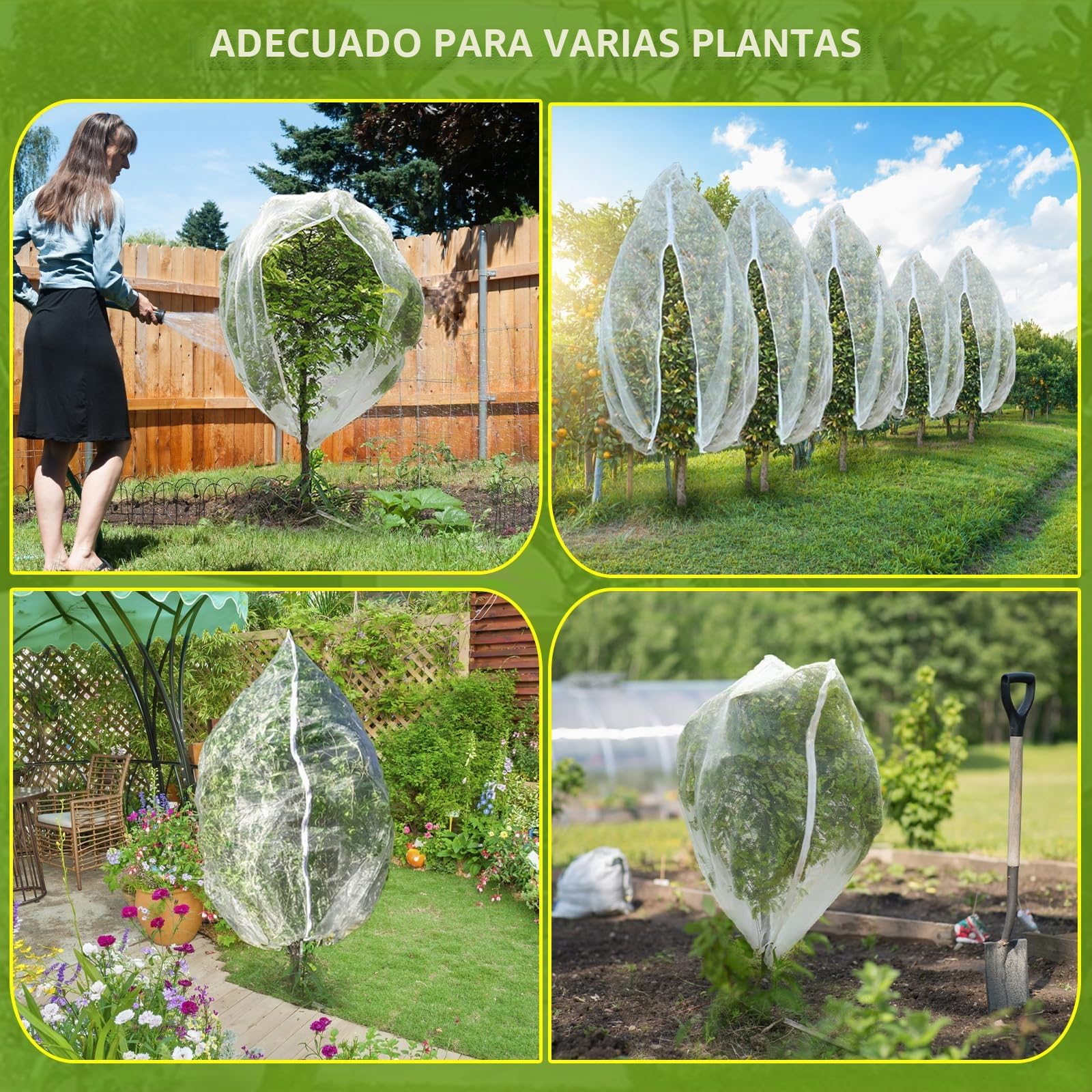 2 Malla Protectora para árboles frutales Plantas y Verduras 1,8 x 1,8 m Funda de Red para Plantas con Cremallera y cordón Malla para jardín contra pájaros arbustos arándanos Flores, Vegetales