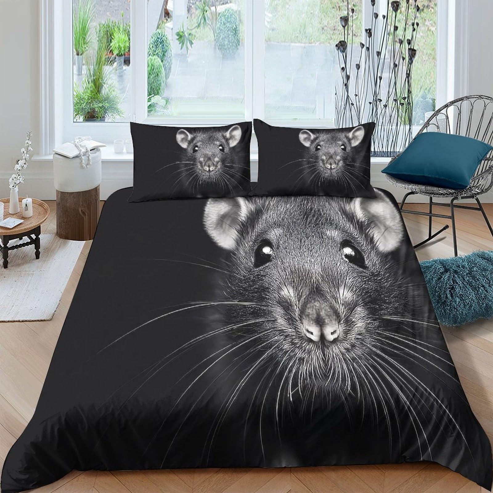 Ctjqhvkz Style-6 3D Printed Realistic Black Rat Face Fitted Sheet Microfiber Soft Anti-Slip Bed Cover For Bedroom Dorm Mattress Protection Decor Single（135X200cm）