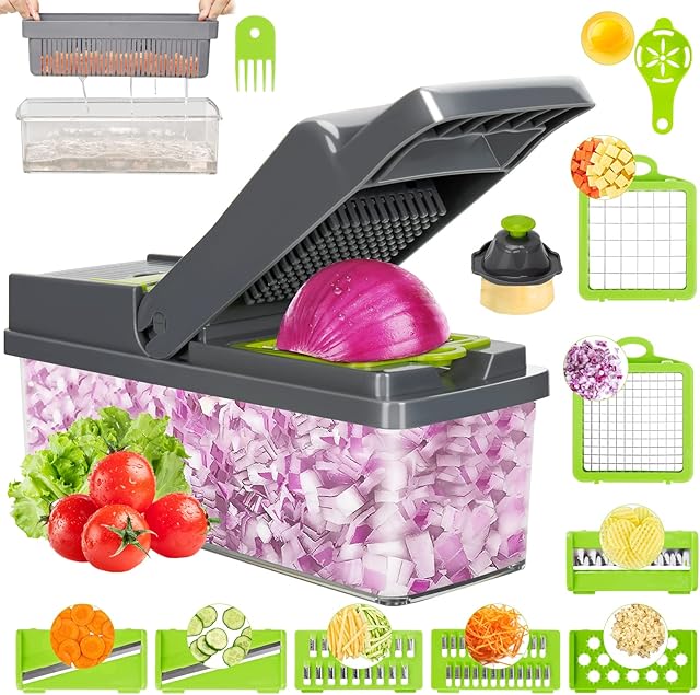 Mandoline Vegetable Slicer Onion Potato Chopper Manual Multifunctional Food Cutter Dicer Machine with Food Container Include Clean Brush BPA Free Save Time Food Slicer