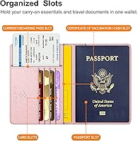 Vista 61 de FINTIE Soporte para pasaporte, cartera de viaje delgada con bloqueo RFID, funda protectora para pasaporte, esencial con ranuras para tarjetas