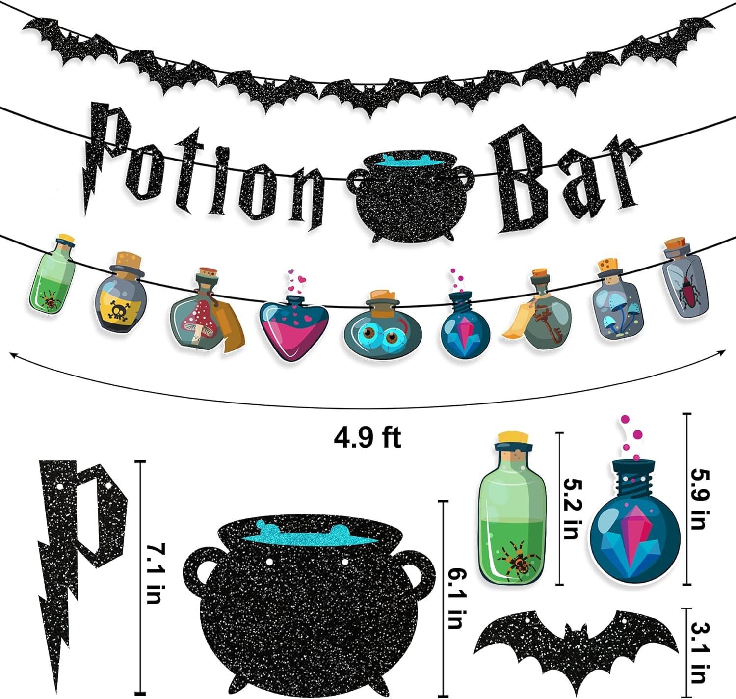 Pre-Strung Black Potion Bar Banner, Hocus Pocus Witches Banner for Halloween Party Haunted House Decorations