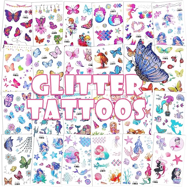LEIAOLY Glitter Temporary Tattoos for Girls 24 Sheets