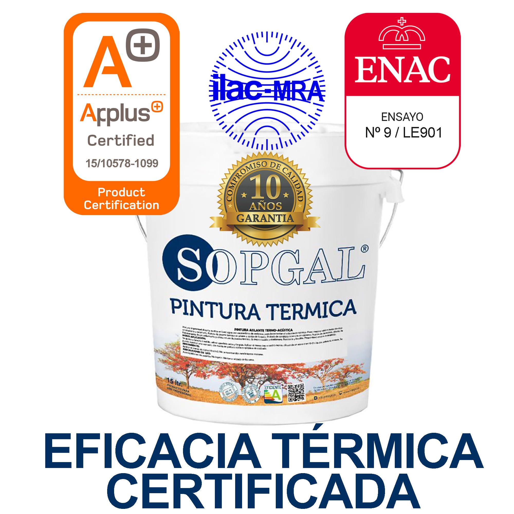 Pintura térmica Anti-Calor especial Fachadas (15L) Aísla del calor y protege la fachada - Reduce la temperatura de la vivienda y refleja la radiación solar