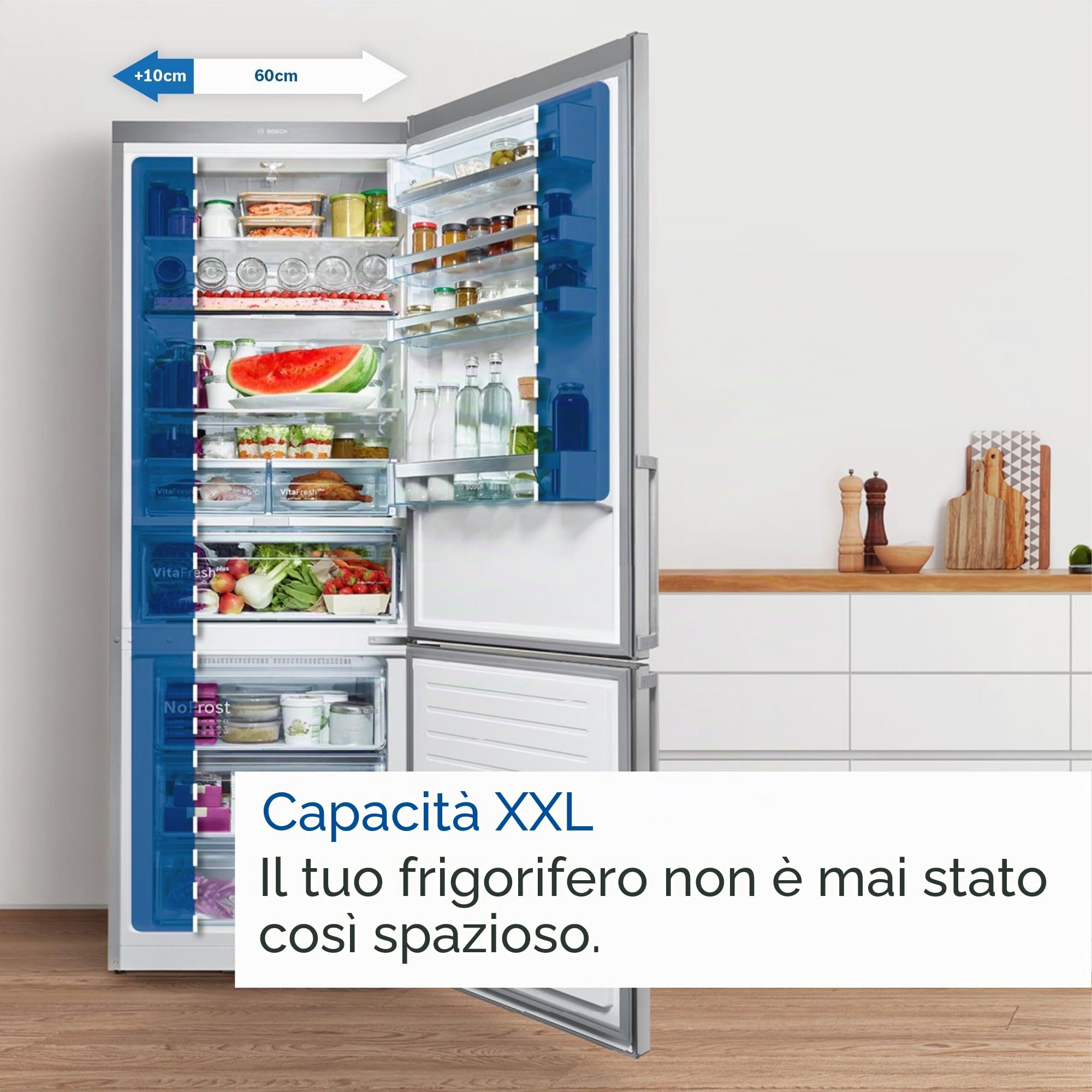 BOSCH KGV58VLEAS - Réfrigérateur combiné - 500 L (376 L + 124 L) - Froid low frost grande capacité- L 70 x H 191 cm - Inox