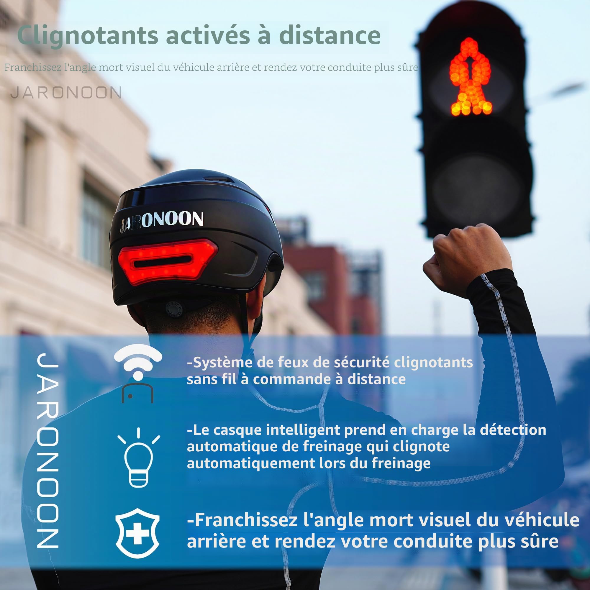 Casque Intelligent Bluetooth pour Cycliste, avec caméra intégrée et feu arrière Clignotant, avec 1x Lunettes de Jour et 1x Lunettes de Nuit