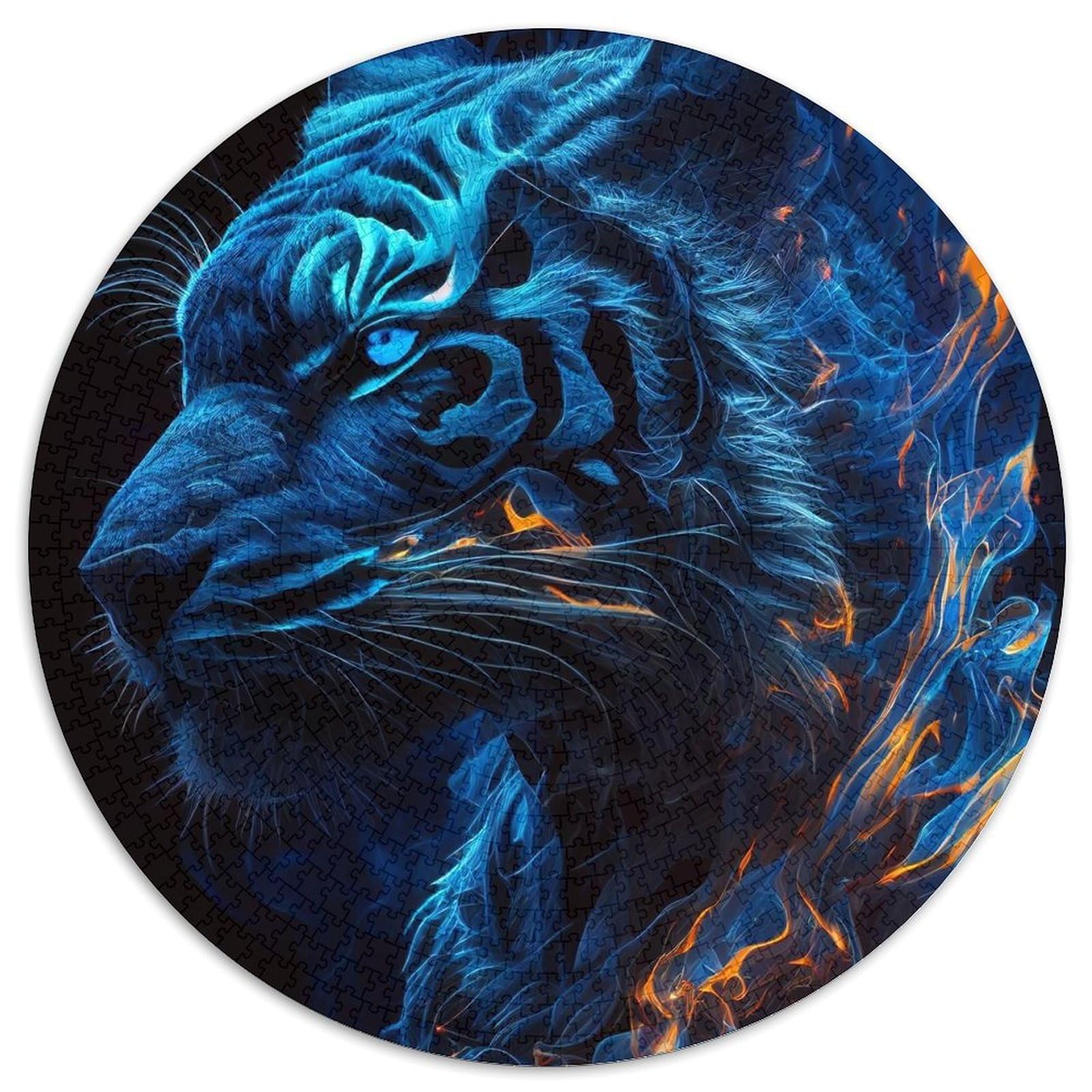 Bioluminescent Fire Tigers Round Puzzles 1000 Pieces Puzzle Gifts Challenging Brain Teaser for Teenagers,Family Fun,DIY Home Decor Gift 67.5x67.5cm