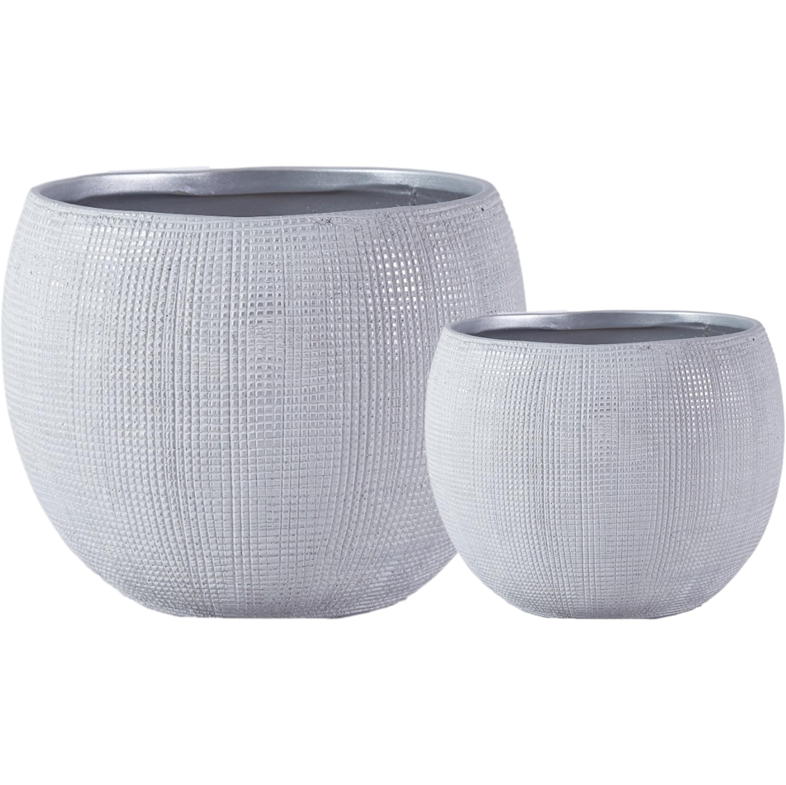 Olly & Rose Barcelona Ceramic Plant Pots Light Grey Set 2-19cm and 14.5cm diameter Medium Plant Pots Outdoor and Indoor