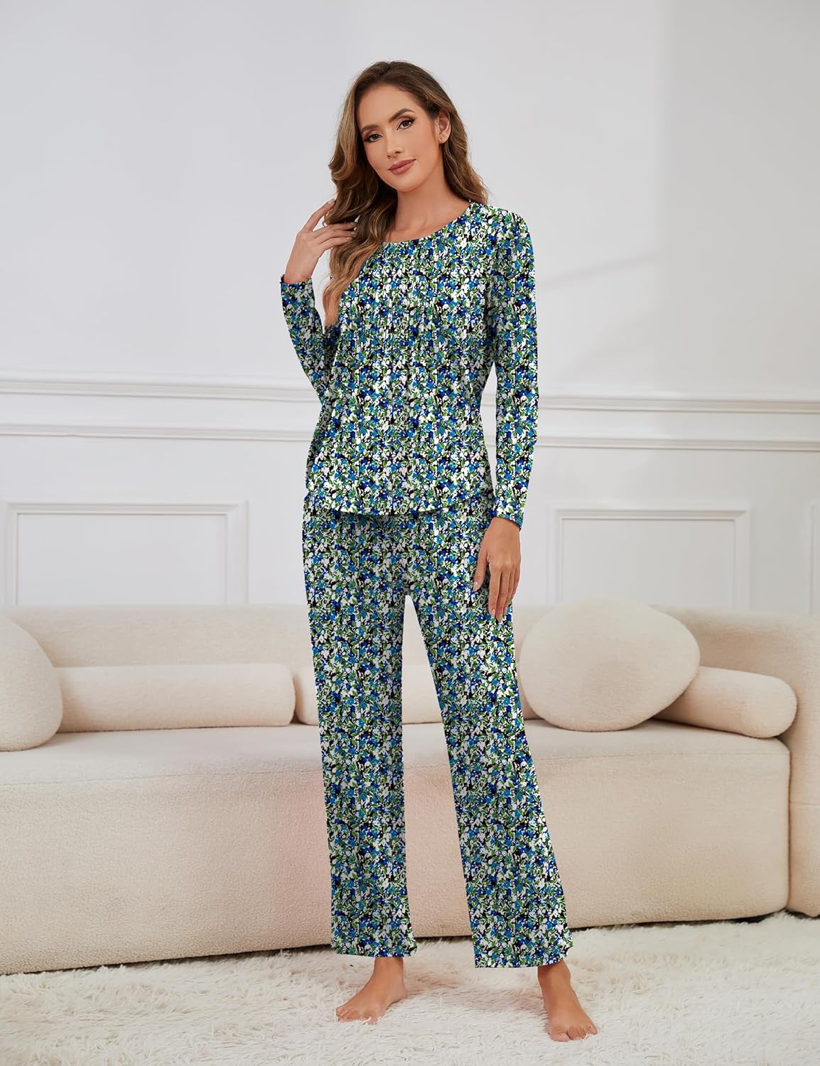 Womens Pajama Sets 2 Piece Lounge Set Sleepwear Soft Loungewear with Pockets Ladies Comfy Long Sleeve wrinkles Pjs - Image 3