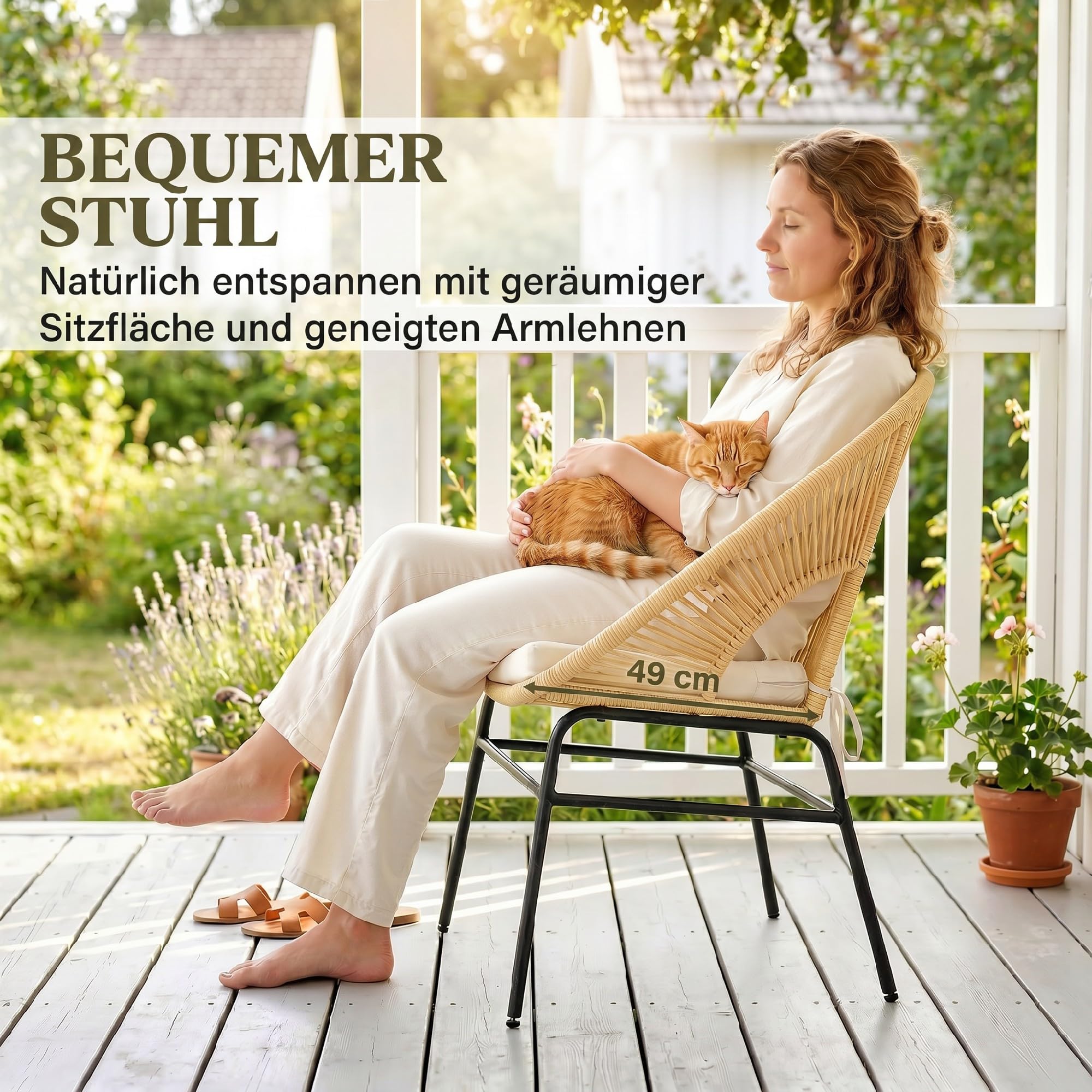 Outsunny Rattan Bistroset Ergonomische Sitzgruppe mit Glastisch Beige