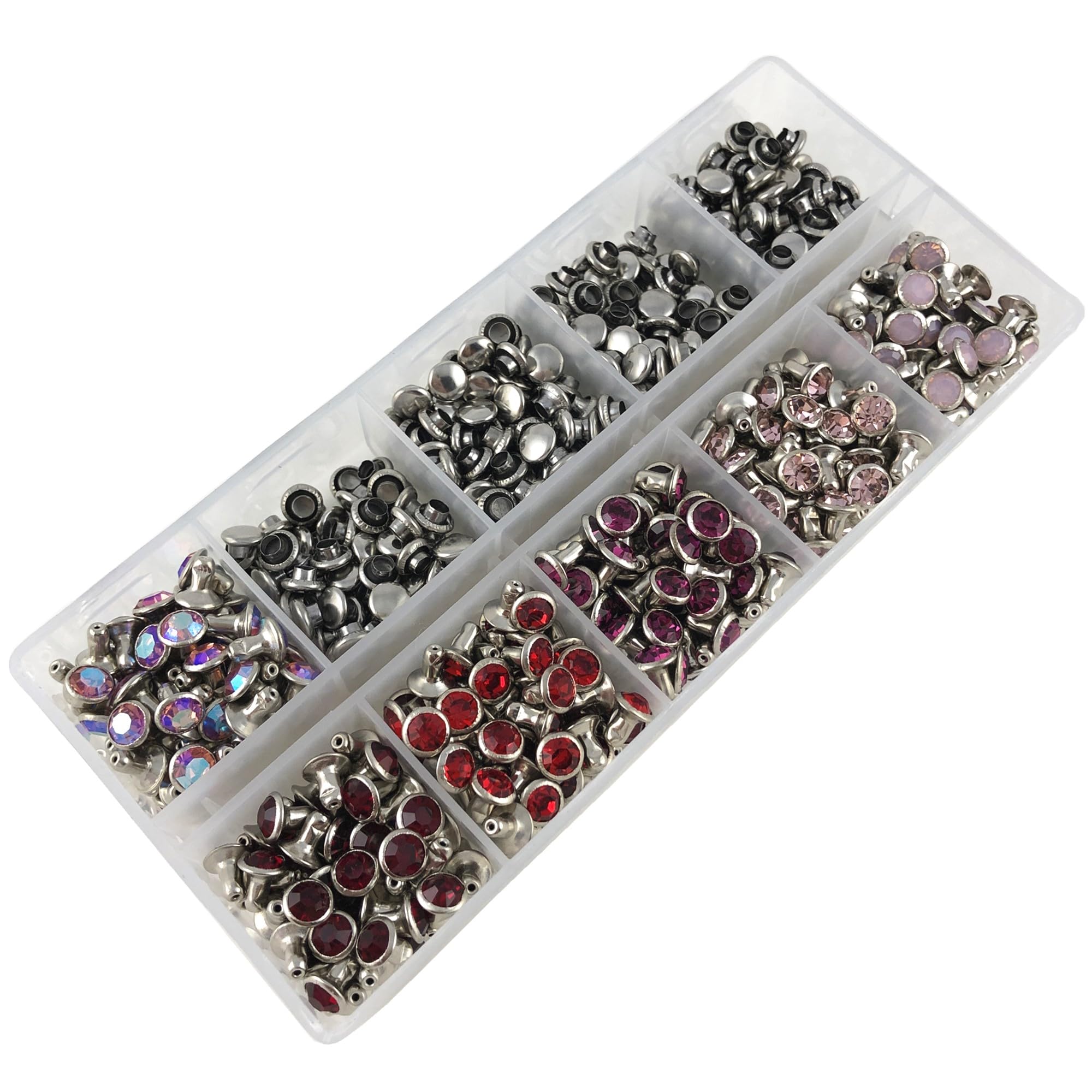 360 Sets 6 mm CZ++-Kristallnieten, versilbert, gemischte Farbflecken, Nieten, Doppelkappen-Punk-Spikes für Lederhandwerk, Mix 08