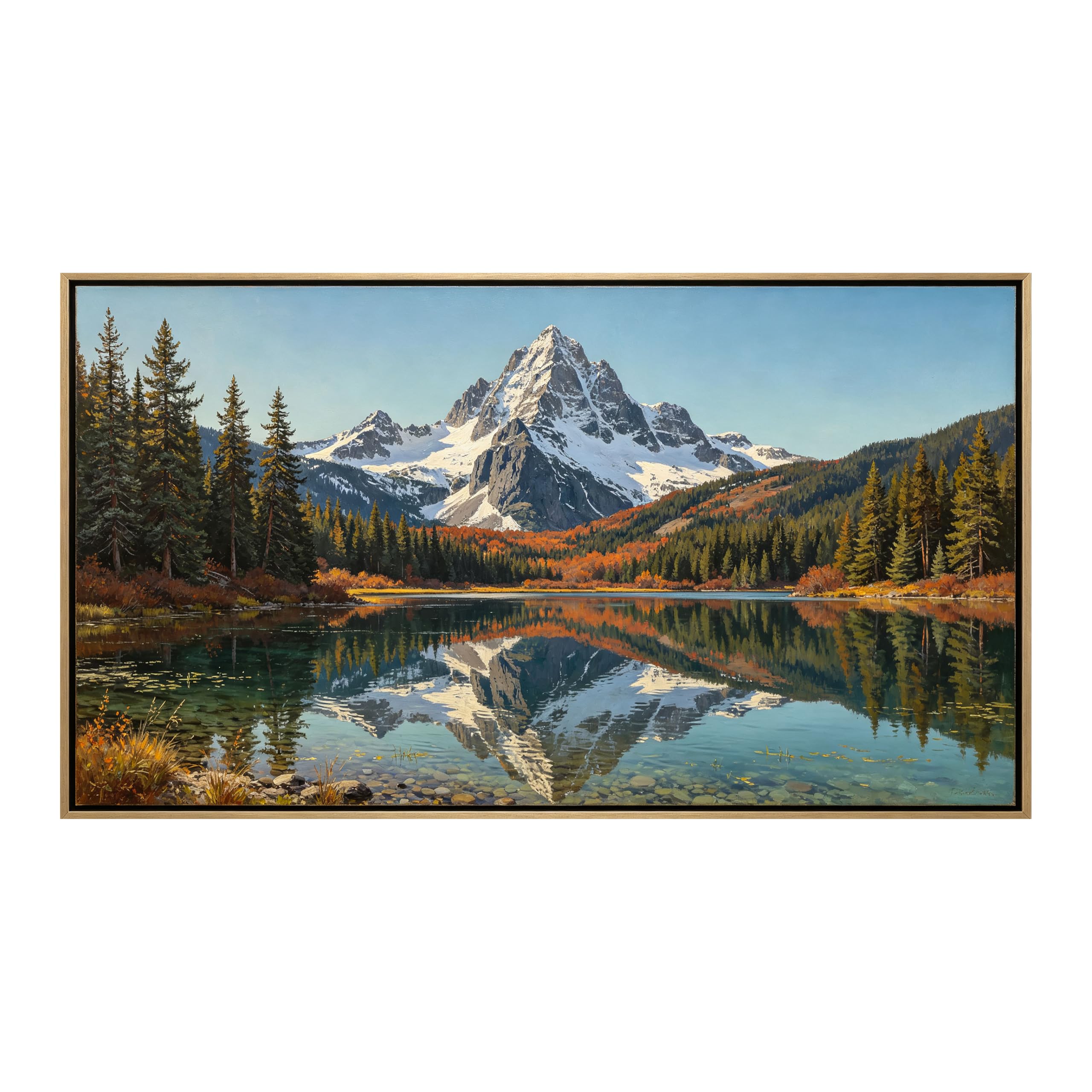 Yzpallescene 3D Framed Wall Art Mountain Lake Reflection Wilderness Panoramic Oil Painting Large Size SelfAdhesive Removable Wall Decor Prints Artwork for Living Room Bedroom Office
