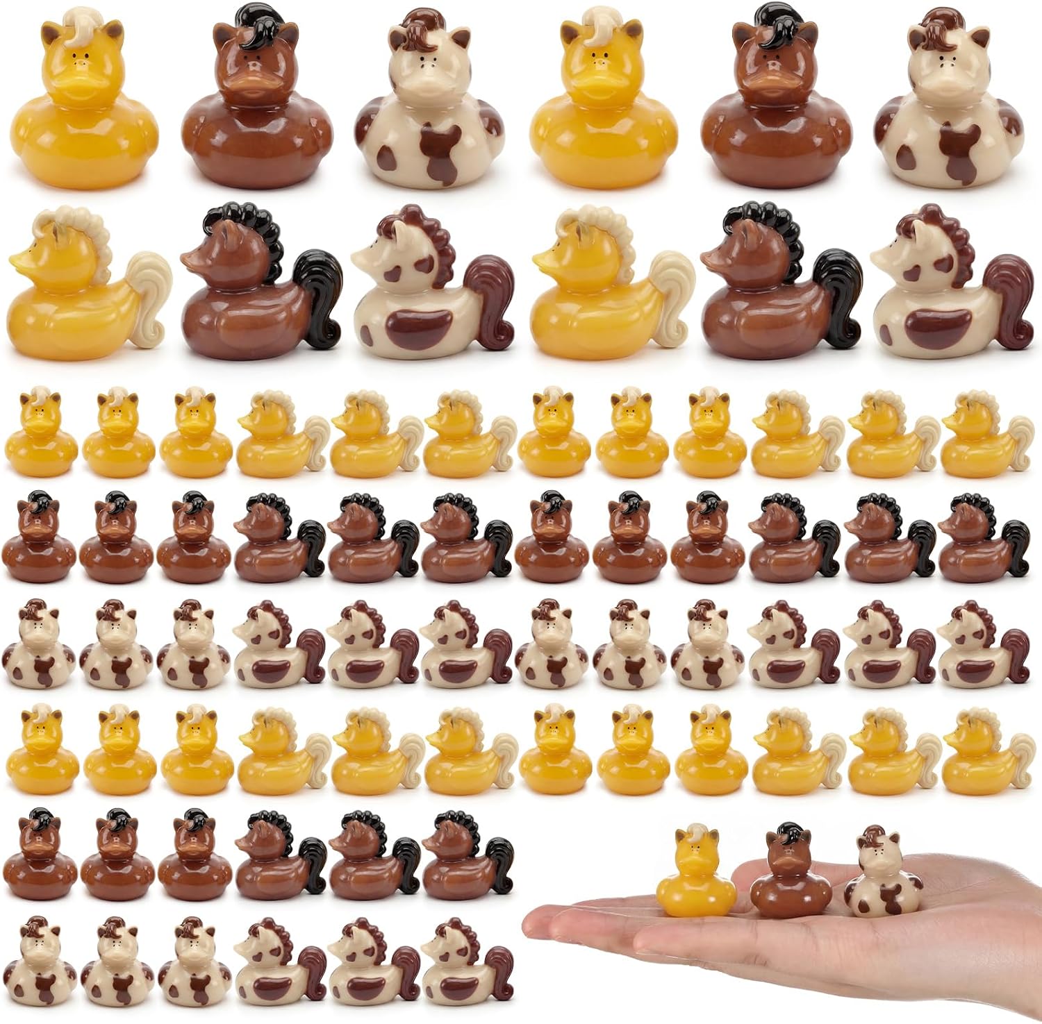 72 Pcs Mini Horse Duck Bulk Tiny Bucking Bronco Duck Figurine Resin Pool Float Bath Decor Gift for Horse Racing Festival Basket Stuffers Table Party Decorations