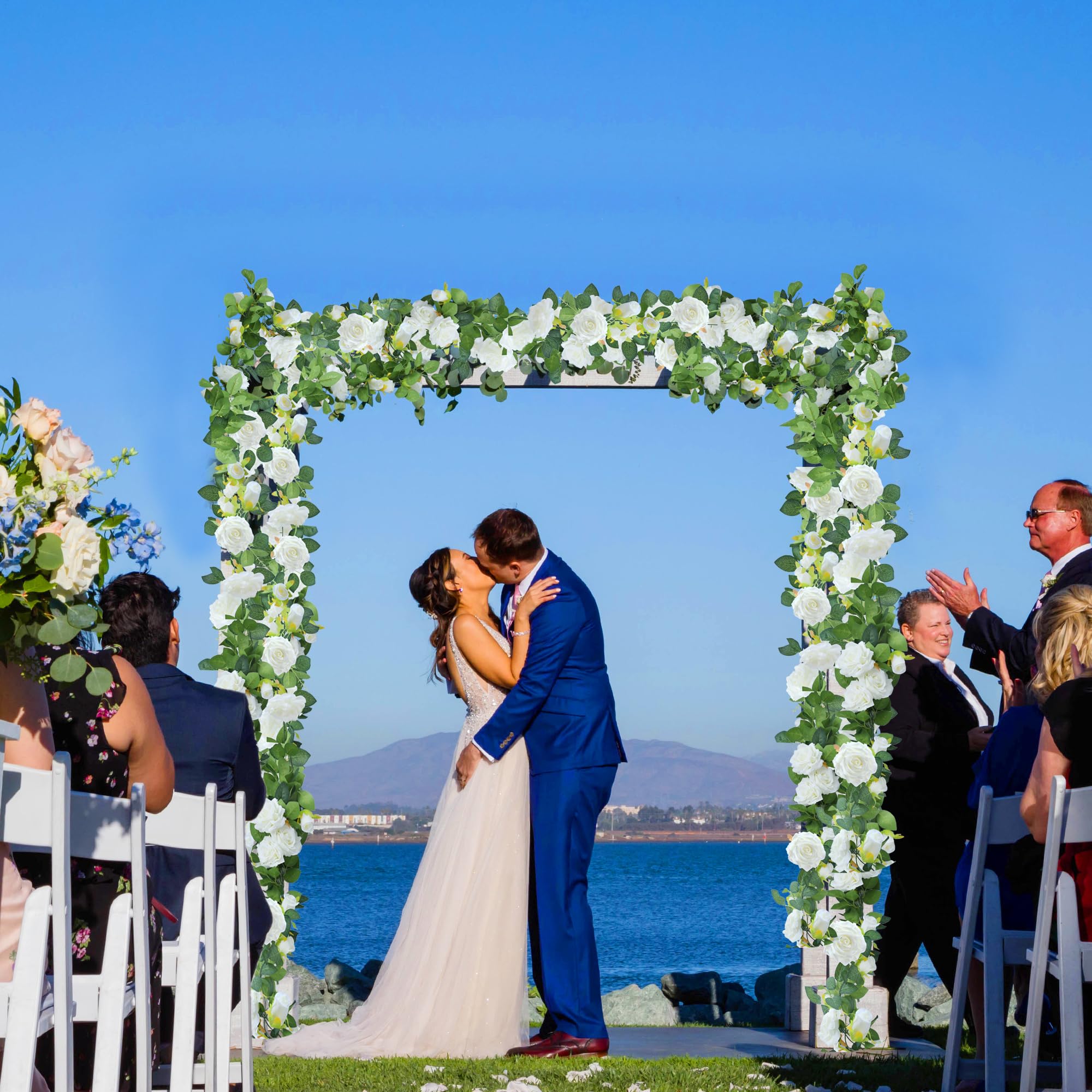 guirnaldas de Rosas Artificiales de 9,4 m, Guirnalda Floral de Seda sintética, para Colgar, para Arco de Boda, Fiesta, Pared, jardín, Ceremonia, Fondo, decoración Exterior (Blanco)