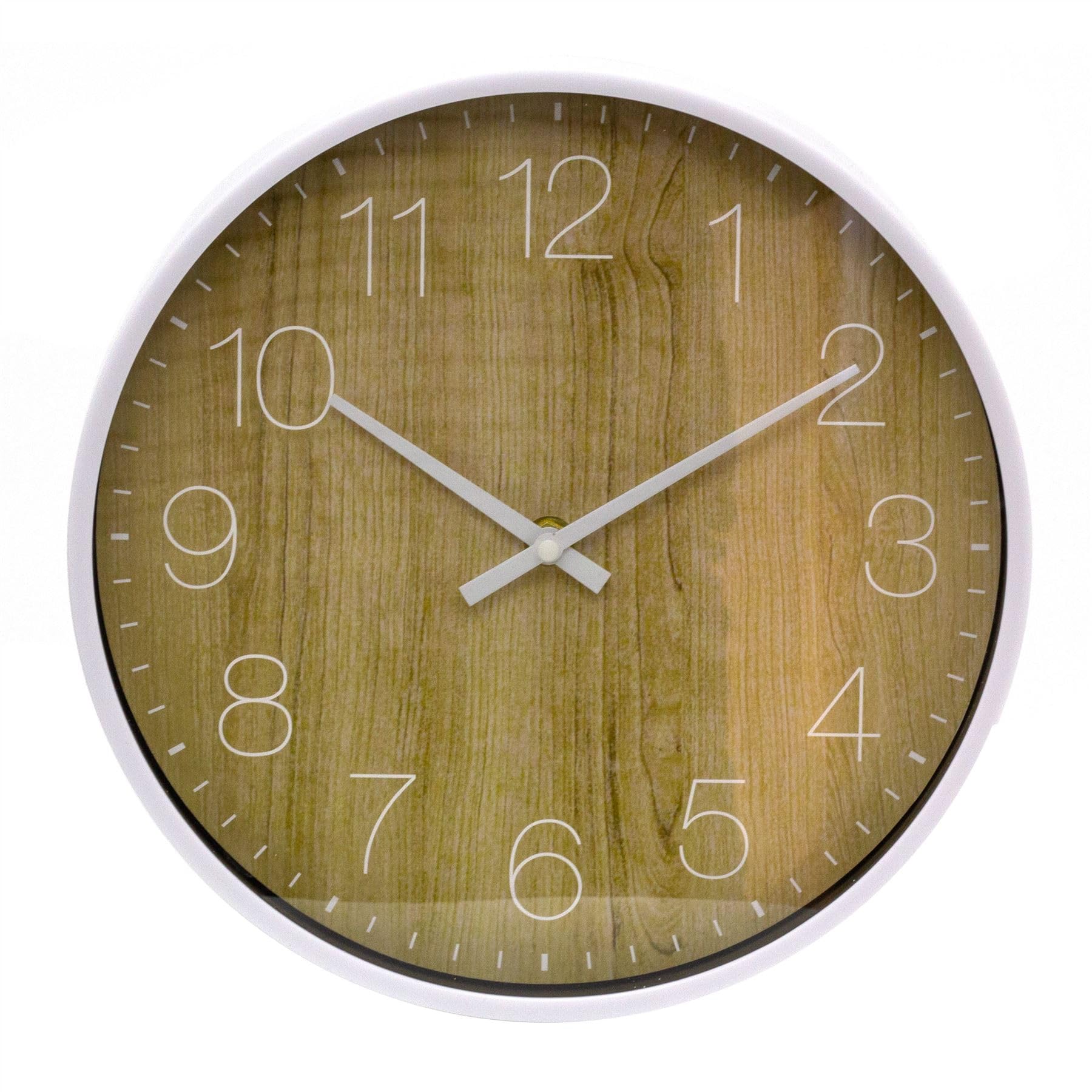 Carousel Home Scandi Style White Minimalist Wall Clock | Wood Effect Round Wall Mounted Clock for Classic and Modern Interiors - 25cm