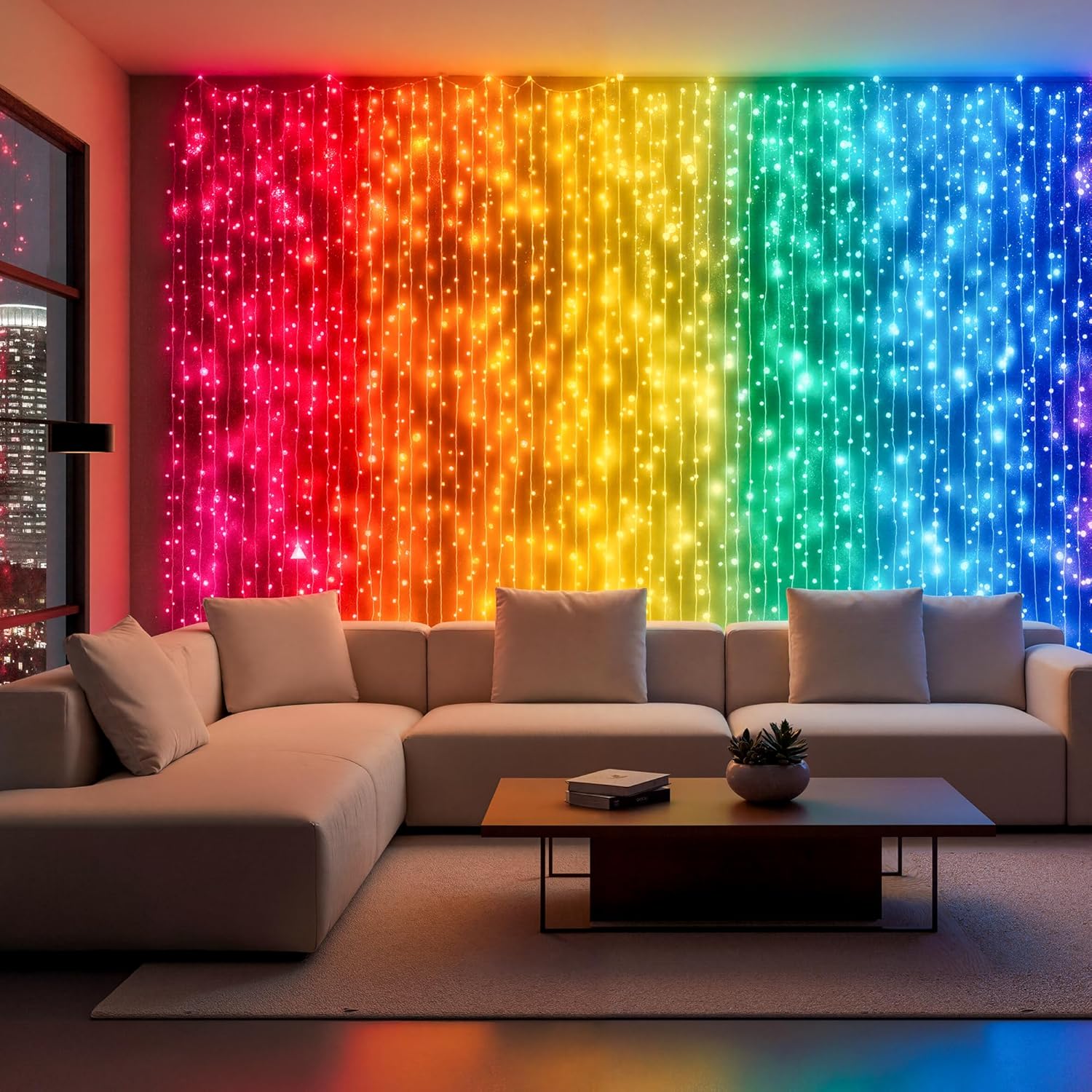 280LED Smart Curtain Lights Outdoor, RGBIC Color Changing Christmas String lights with APP&Remote,IP65 Waterproof Dynamic Curtain Fairy Lights for Bedroom Window Backdrop Xmas Decor,8.2x6.6ft