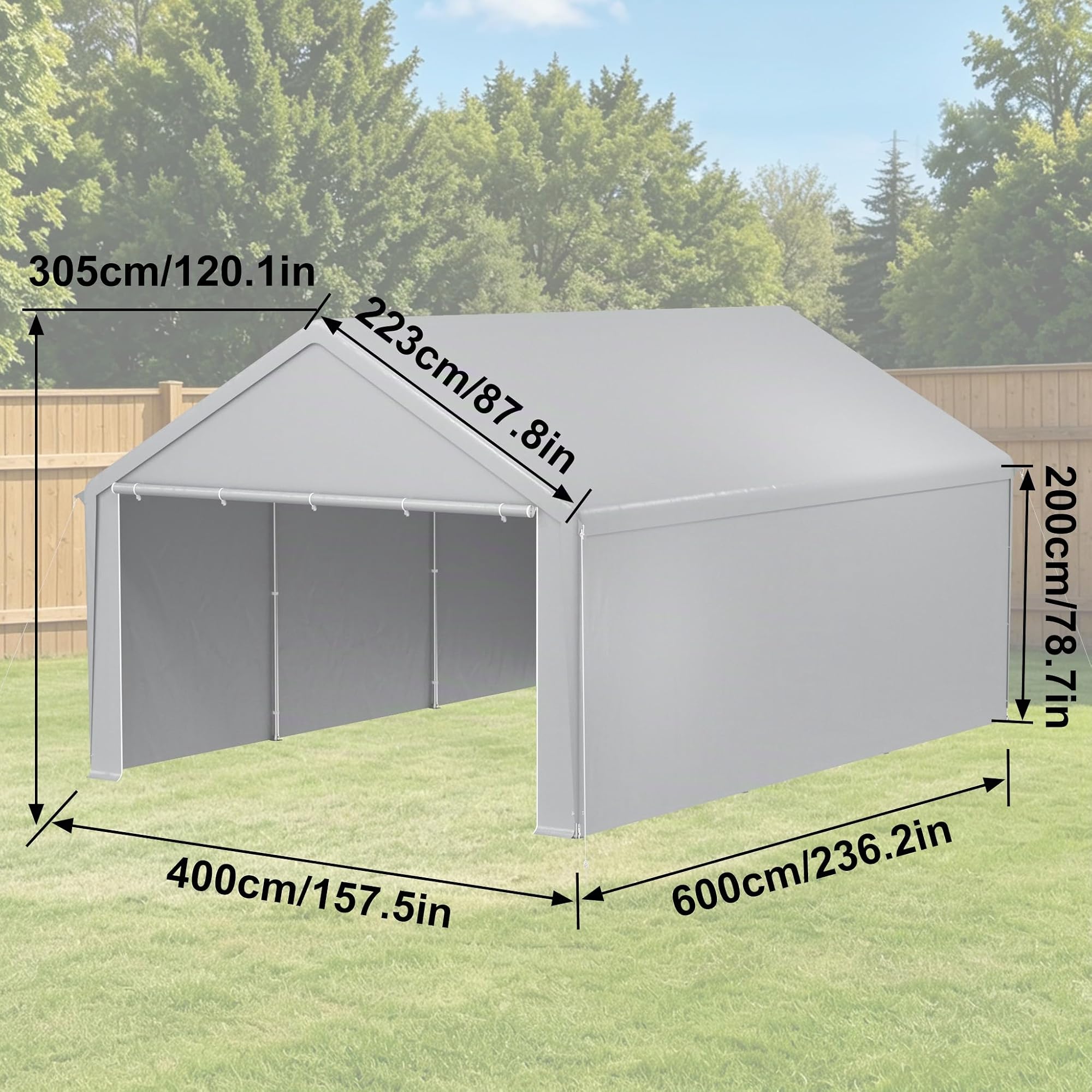 Aufun Carport Garage de tente 4 x 6 m, tente de rangement imperméable avec toit en polyéthylène, tente de garage avec parois latérales amovibles, résistante aux UV, abri d'hiver pour voiture, SUV