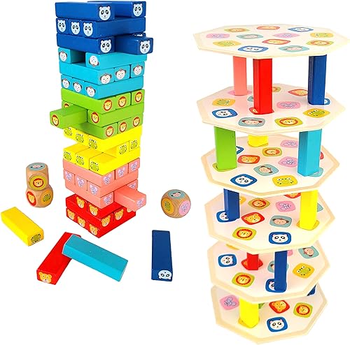 Miniatura 1 de LMC Products Juego de dados de torre apilable edición animal bloques de colores juegos para adultos y niños a partir de 3 años de edad juegos para