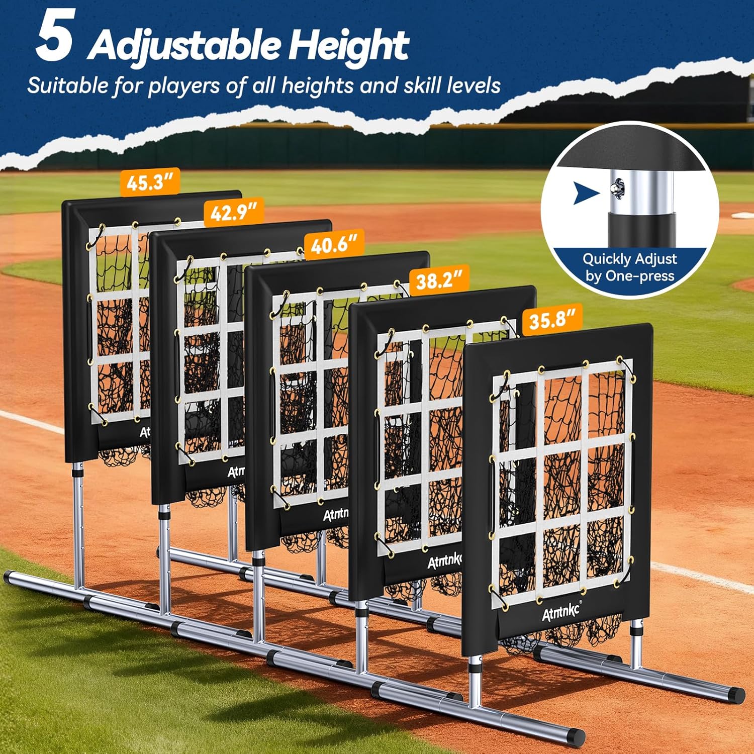 9 Hole Pitching Net with Strike Zone, Heavy-Duty Baseball & Softball Training Equipment for Pitching and Hitting, 5 Height Adjustable 9 Pocket Target, Portable Practice Equipment for All Ages
