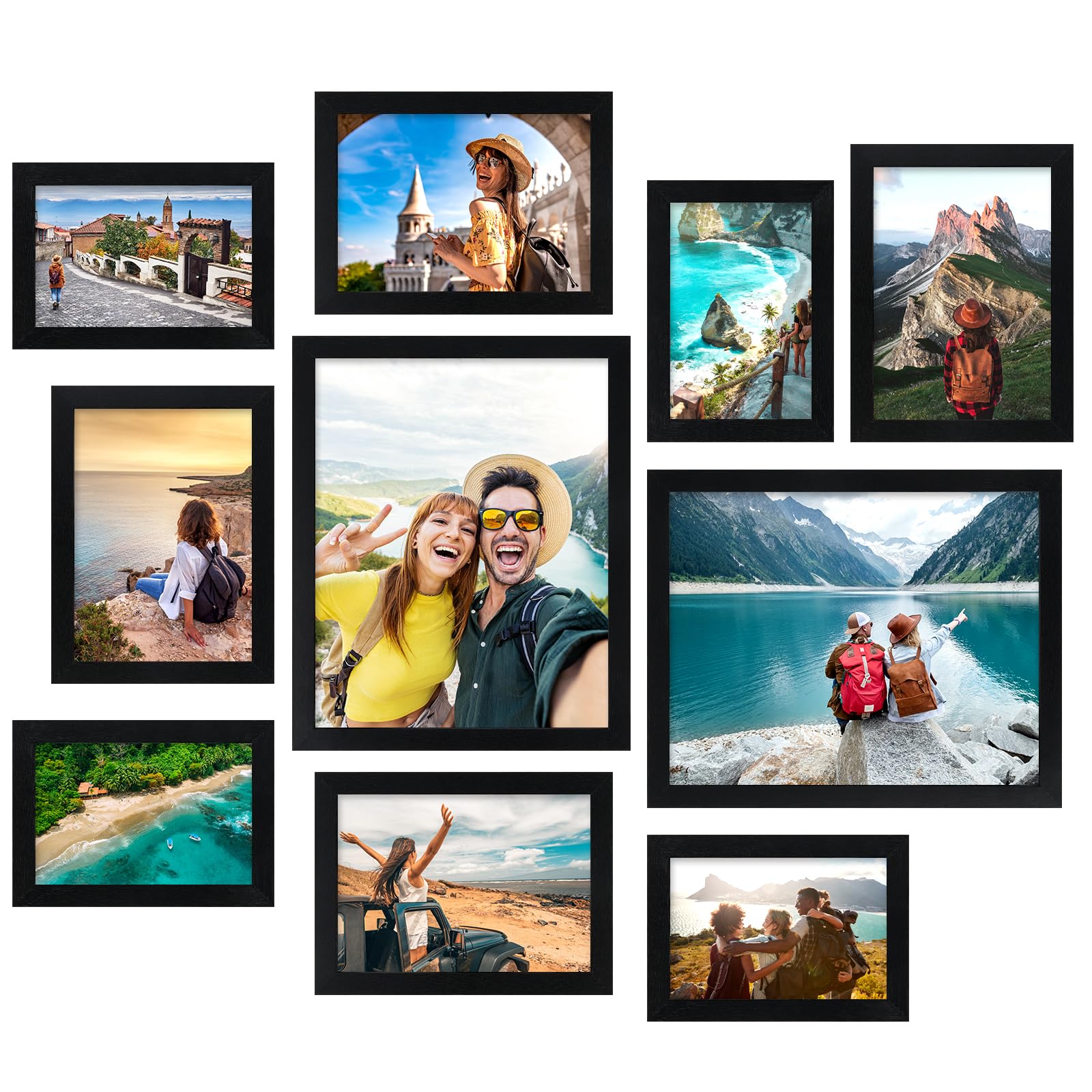 Fixwal Black Picture Frames, 10 Pack Collage Picture Frame Set for Wall Gallery Wall Frame Set, Hanging or Tabletop Display Multi Sizes Photo Frames Including 8x10, 5x7, 4x6