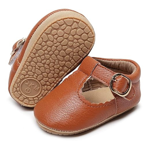 HONGTEYA Infant Baby Girls Mary Jane Flats Non Slip for Toddler First Walkers Soft Sole PU Leather Crib Shoes Sneaker Wedding Party Christmas Princess Dress Shoes Baby Moccasins Girls
