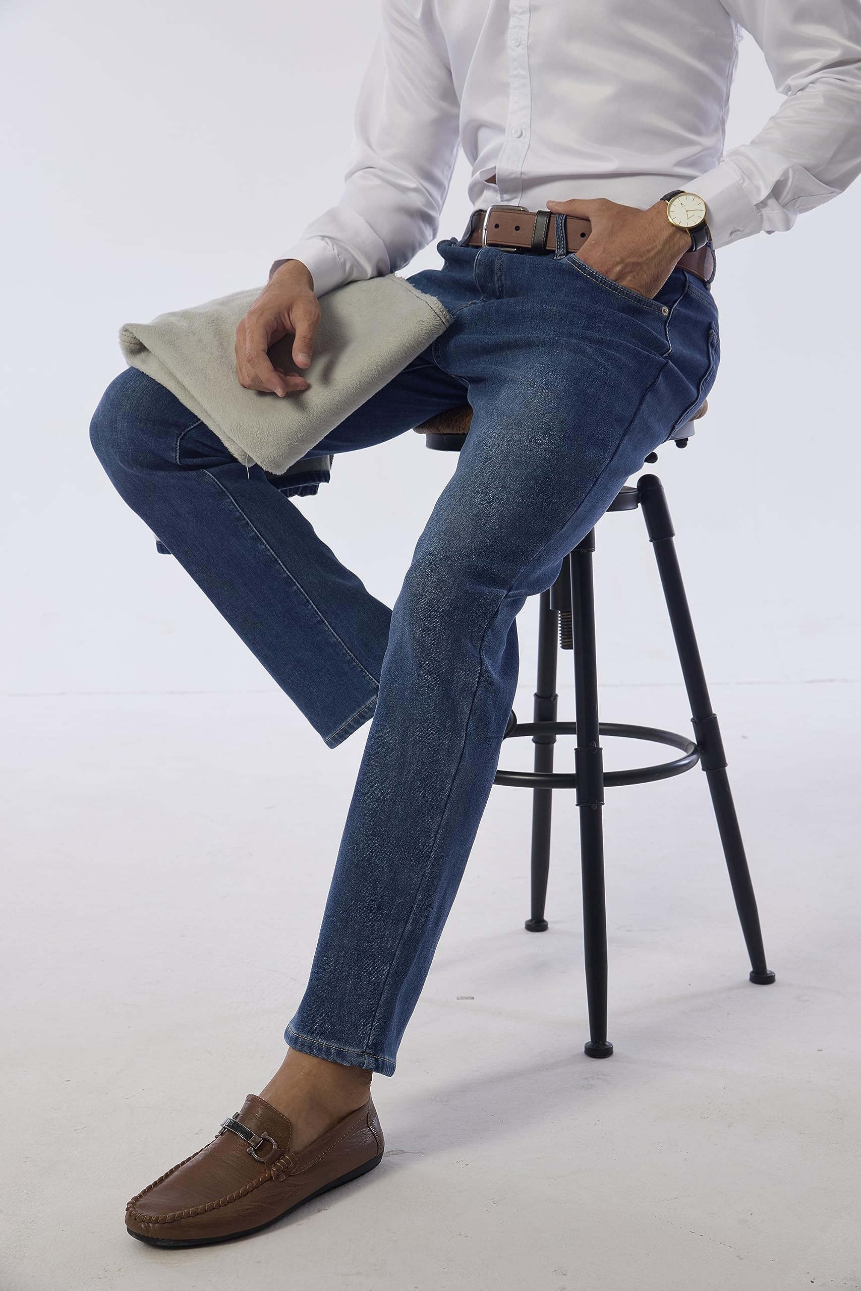 Fakanhui Jeans con forro polar para hombre, con forro polar térmico, con forro de franela, para negocios, casual, trabajo, jeans