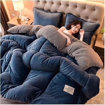 Thickened Super Soft Winter Warm Quilt, Cashmere & Milk Velvet Double Fabrics, Breathable Warmth Fluffy Plush Double Sided Velvet Blanket 150x200cm 2kg
