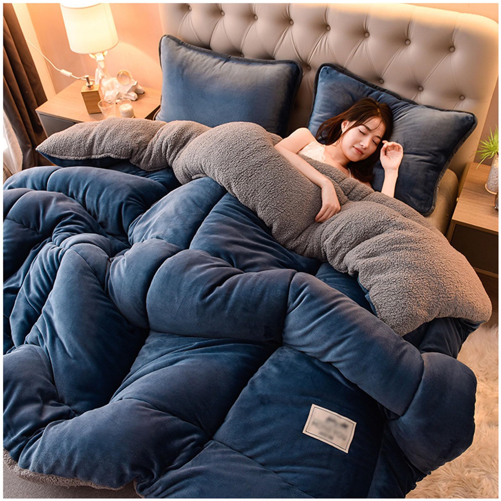 Thickened Super Soft Winter Warm Quilt, Double Fabrics Breathable Warmth Fluffy Plush Double Sided Velvet Blanket 200x230cm 4kg
