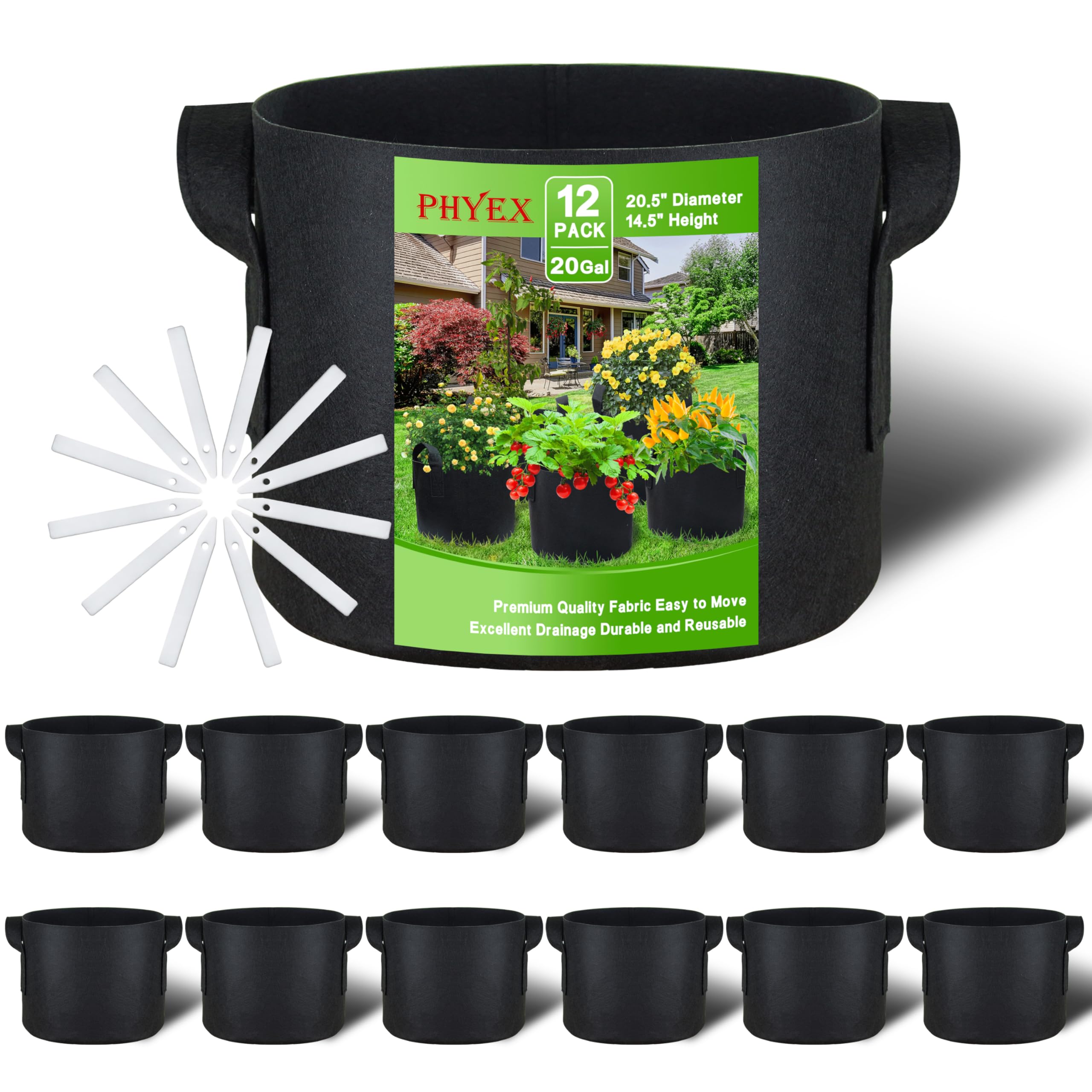 PHYEX 12-Pack 20 Gallon Grow Bags