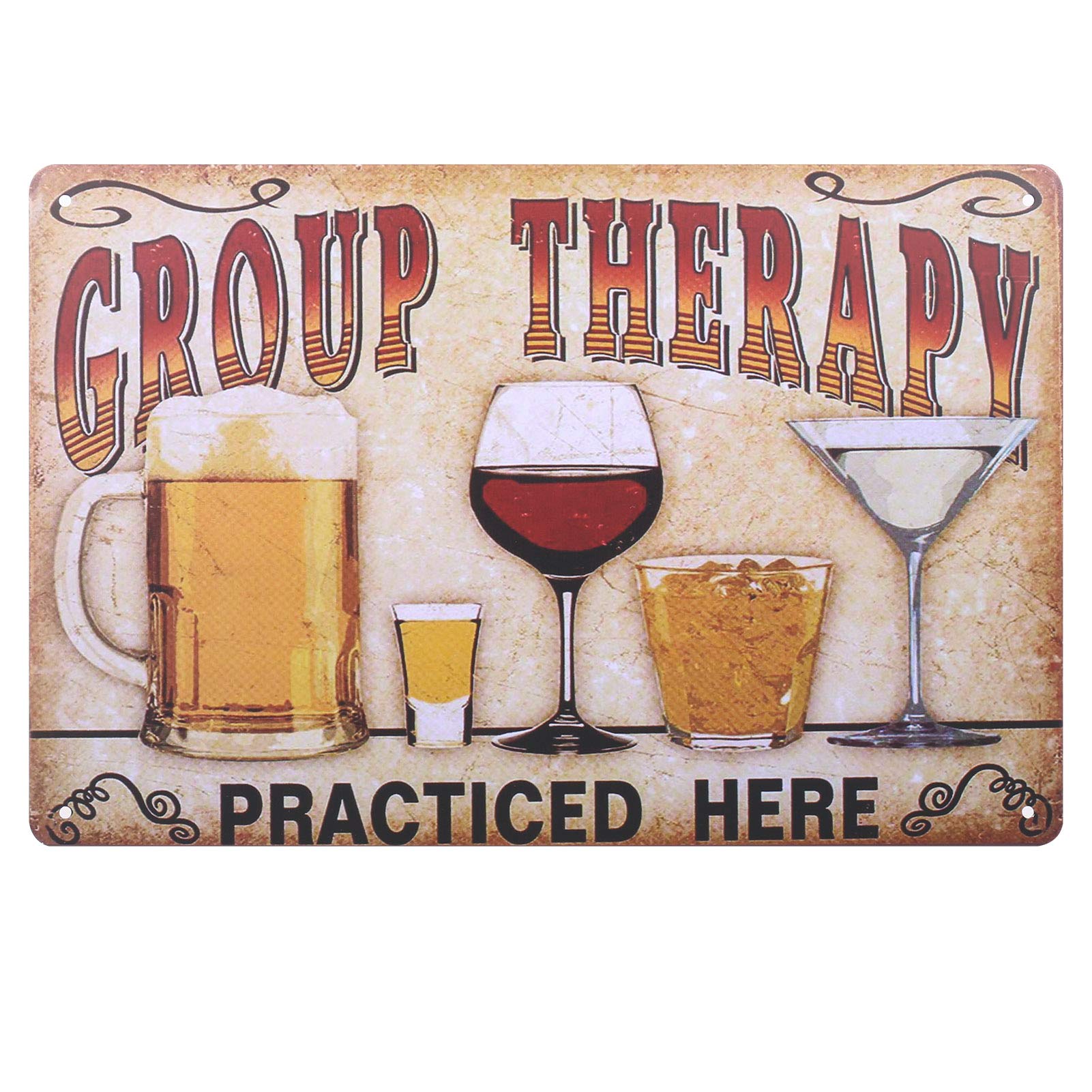 Warm Wind Plaque Poster Bar Sign - Vintage Metal Tin Sign for Cafe, Bar, Pub, Beer Club Wall Decor - "GROUP THERAPY PRACTICED HERE" - 11.8x7.9 Inch