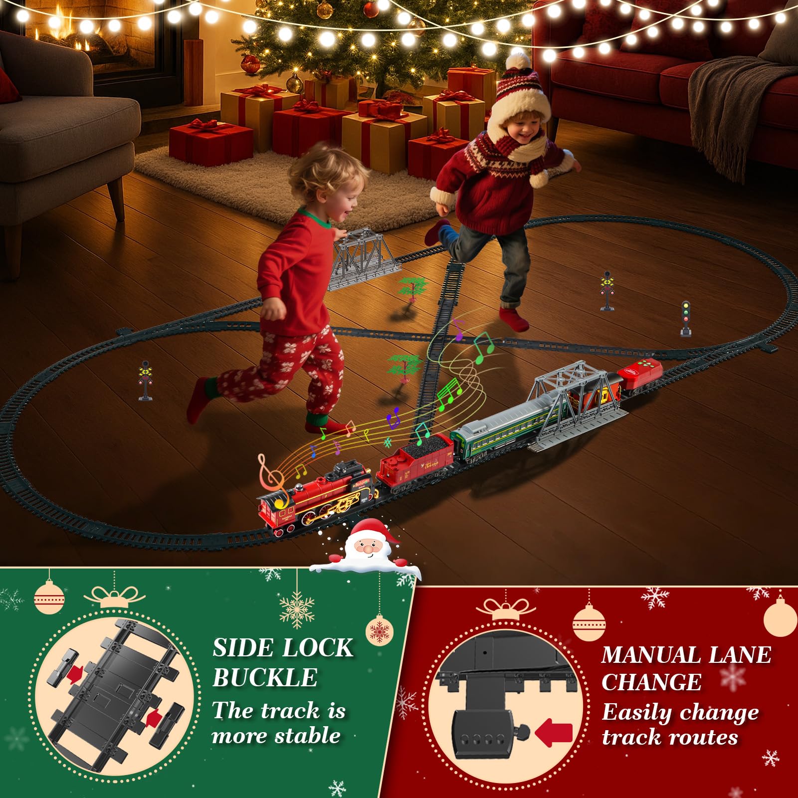 JONRRYIN Tren Electrico Juguete Niños, Trenes Arbol de Navidad Electrico con Mando, Clasico Locomotora Electrica Tren Vapor, Luces y Sonidos, Decoración de Navidad Regalos de Cumpleaños