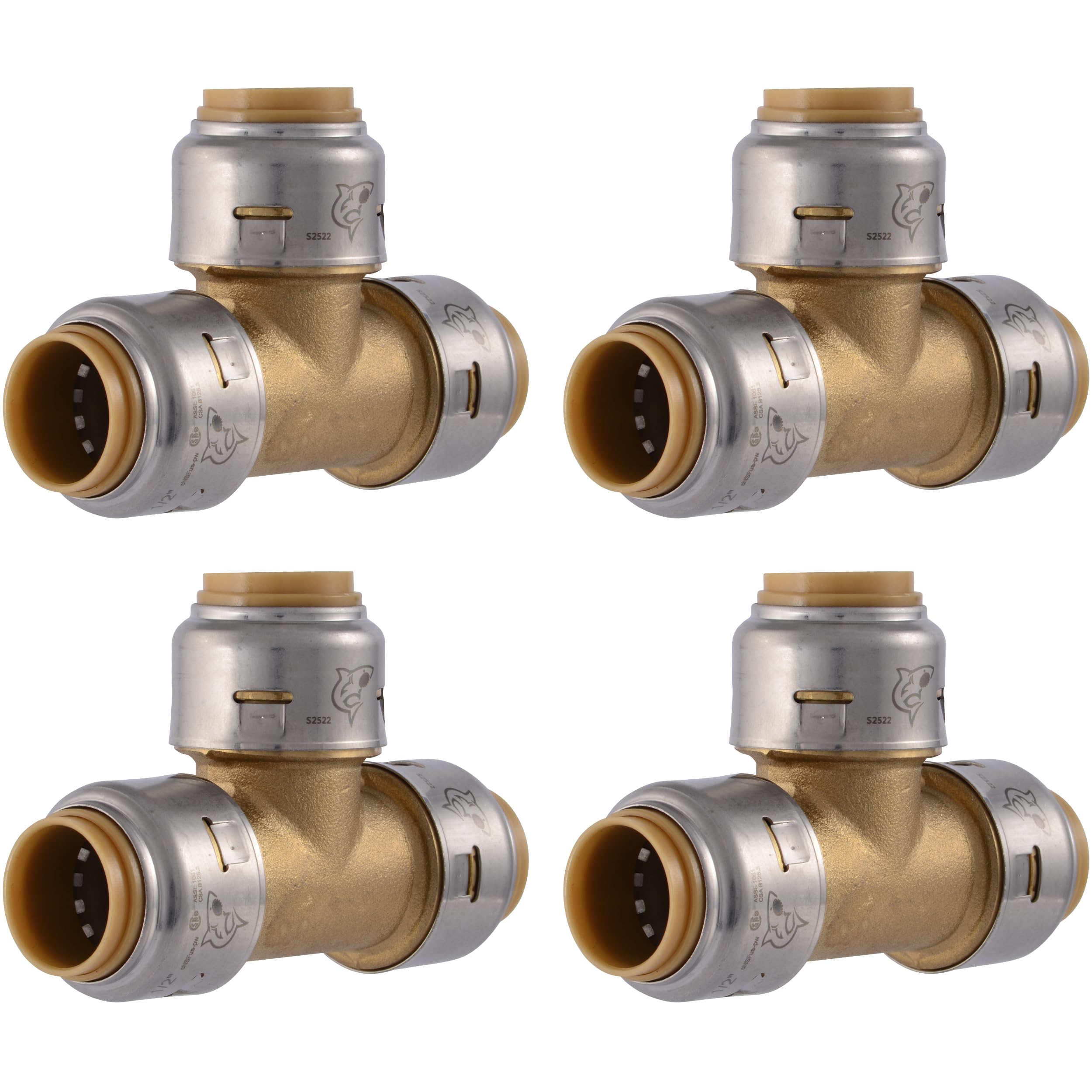 SharkBite Max 1/2 Inch Tee, Pack of 4, Push to Connect Brass Plumbing Fitting, PEX Pipe, Copper, CPVC, PE-RT, HDPE, U362LFA
