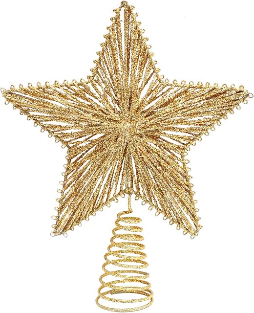 Aneco Glittered Christmas Star Treetop Hallow Wire Star Christmas Topper Xmas Tree Decoration Star for Christmas Tree Ornament