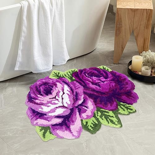 Miniatura 32 de USTIDE Alfombra de baño rosa, alfombra de baño floral, alfombra de decoración de dormitorio de niñas, alfombra gruesa lavable antideslizante