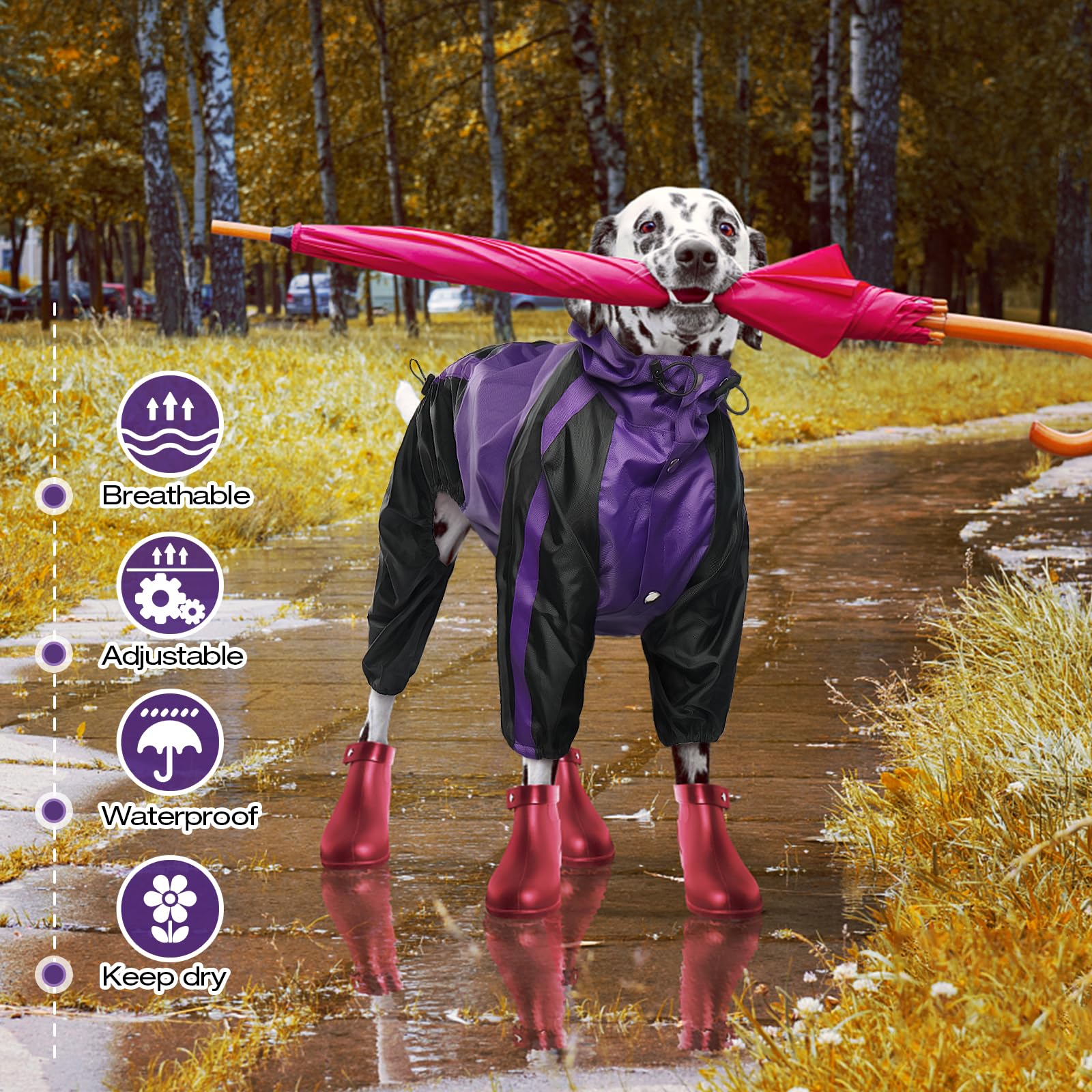 Manteau de pluie imperméable pour chiens de grande taille, poncho léger avec capuche, gilet résistant à la neige, vêtements de pluie avec trou pour laisse