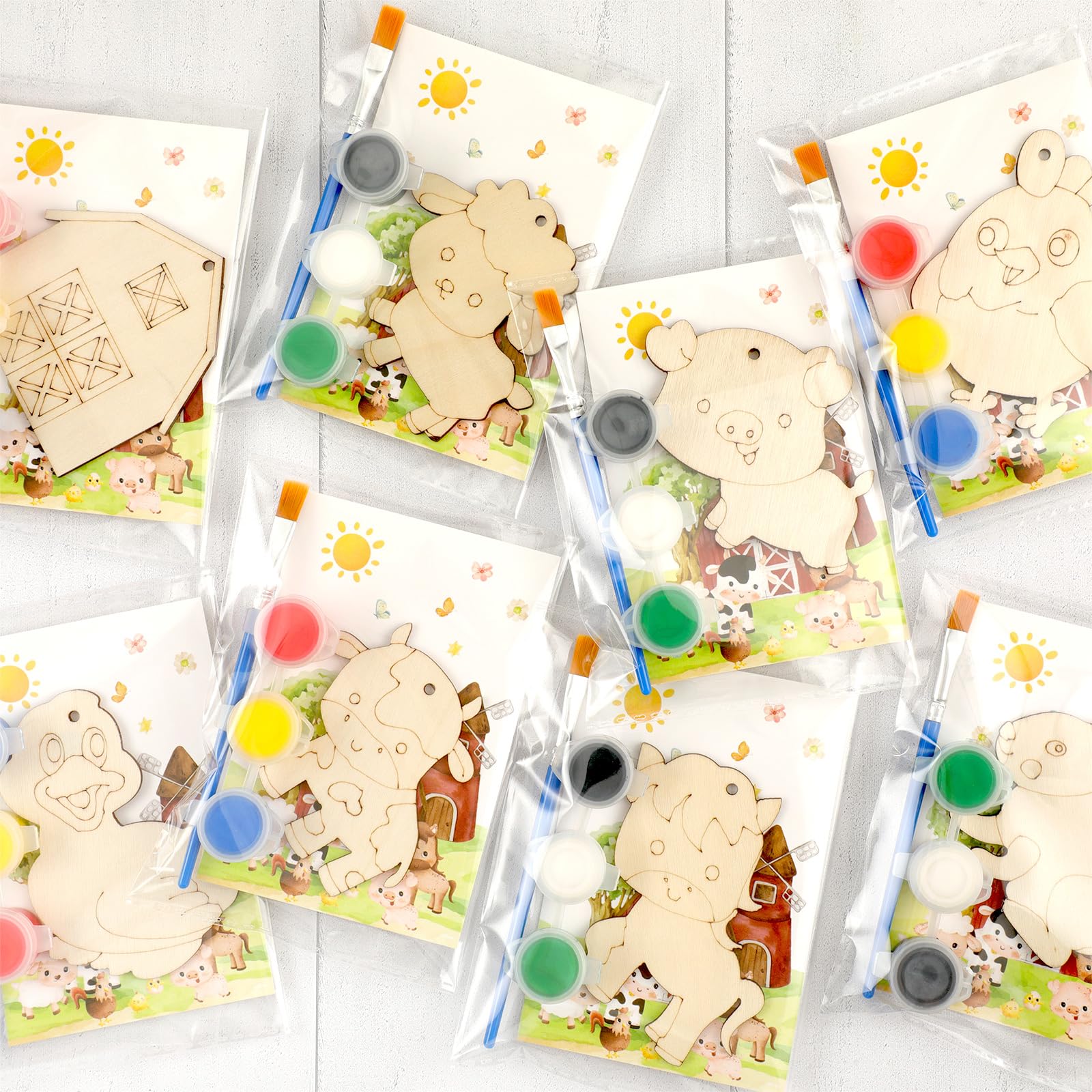 Saypacck 24 Pcs Farm Party Favors Wooden Painting Craft Kits Birthday Party Supplies with Organza Bag for Goodie Bags Fillers Adult Thank You Gifts