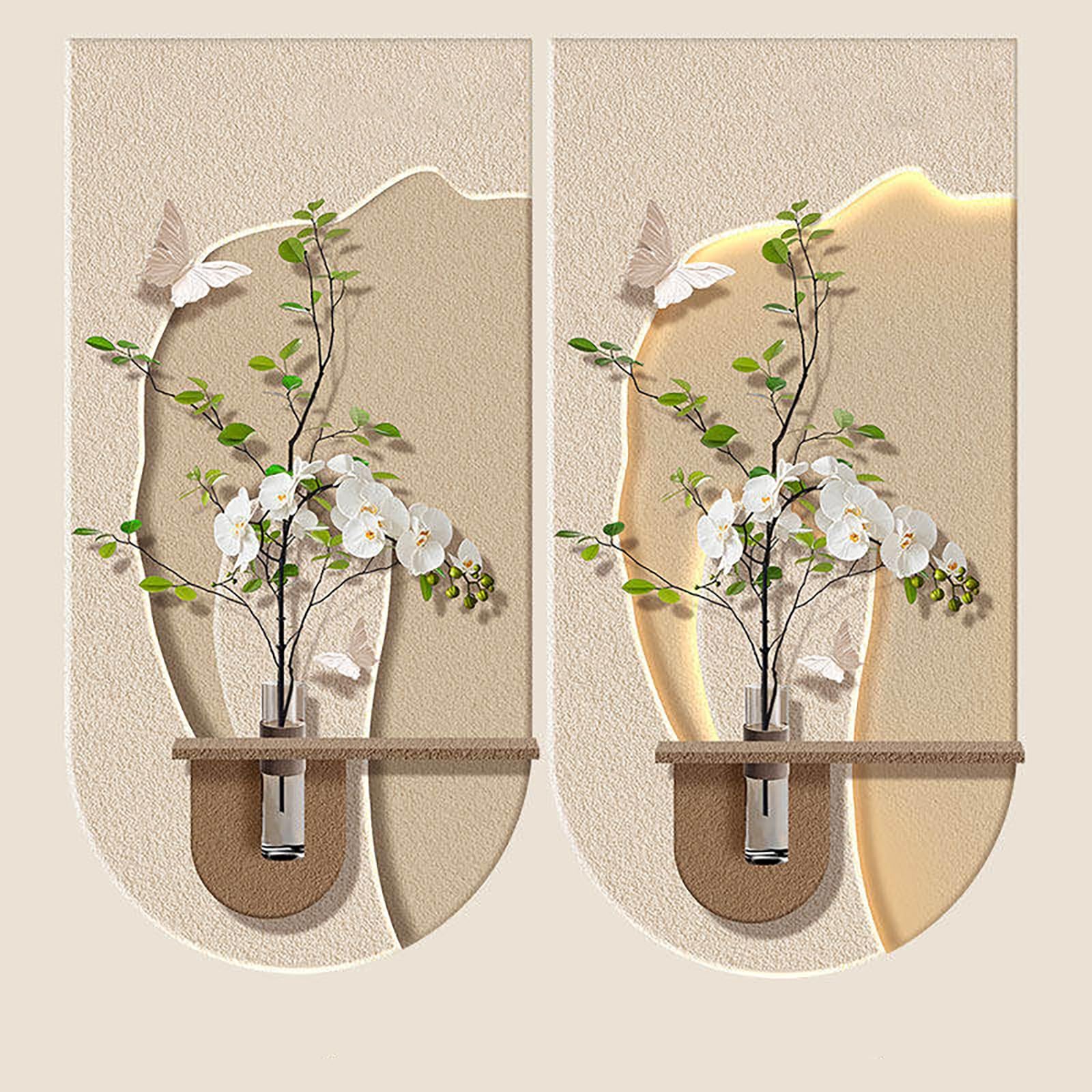 ZCQMSCWW 3D LED Wall Decor with Glass Vase, Plug-in Power Vertical Hanging Butterfly Accent Sandstone Textured Finish for Living Room Bedroom(B,160 * 80cm/62.9 * 31.5in)