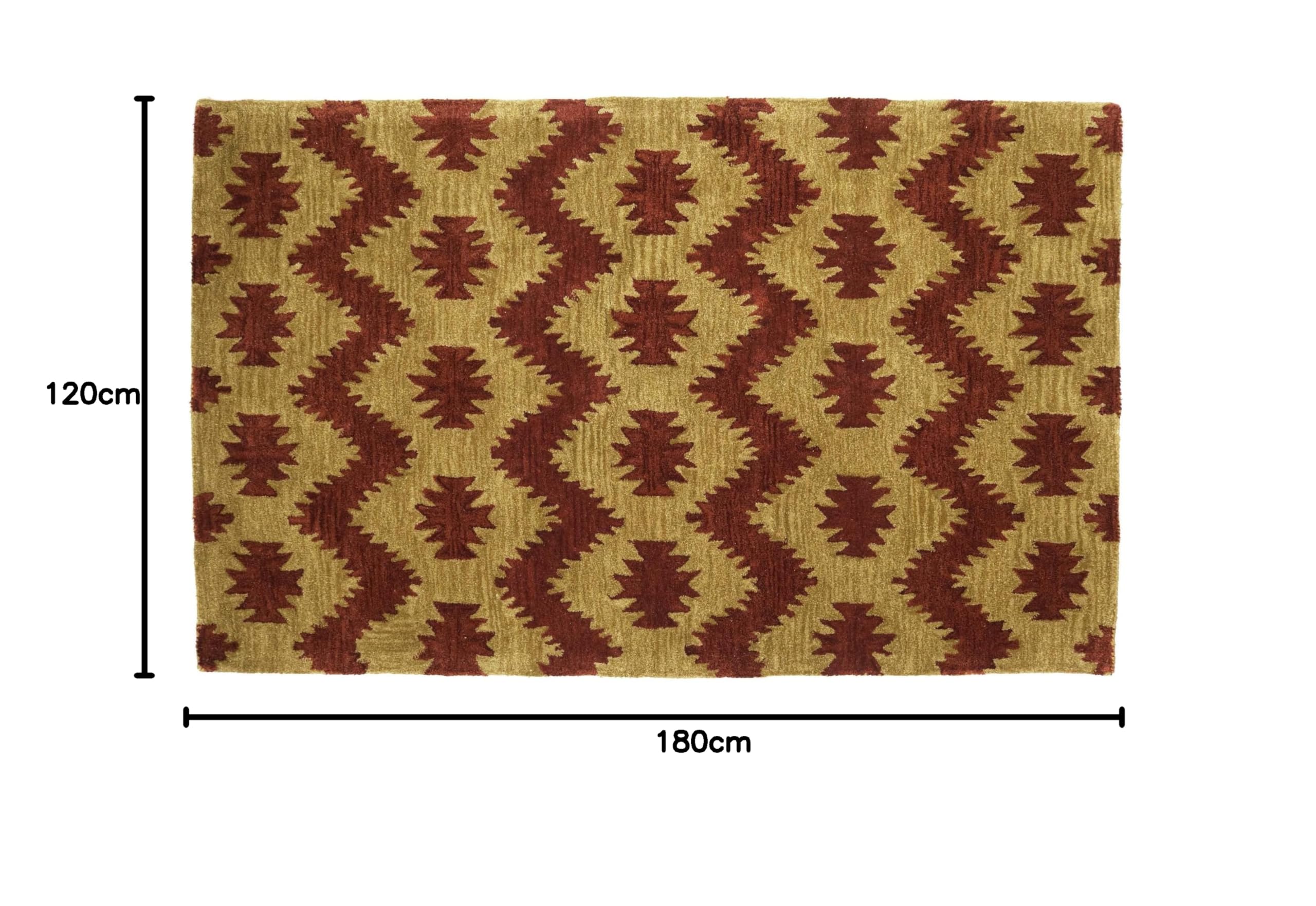 Tapis en laine fait à la main 120 x 180 cm - Or à motifs - Fait main - 120 x 180 cm