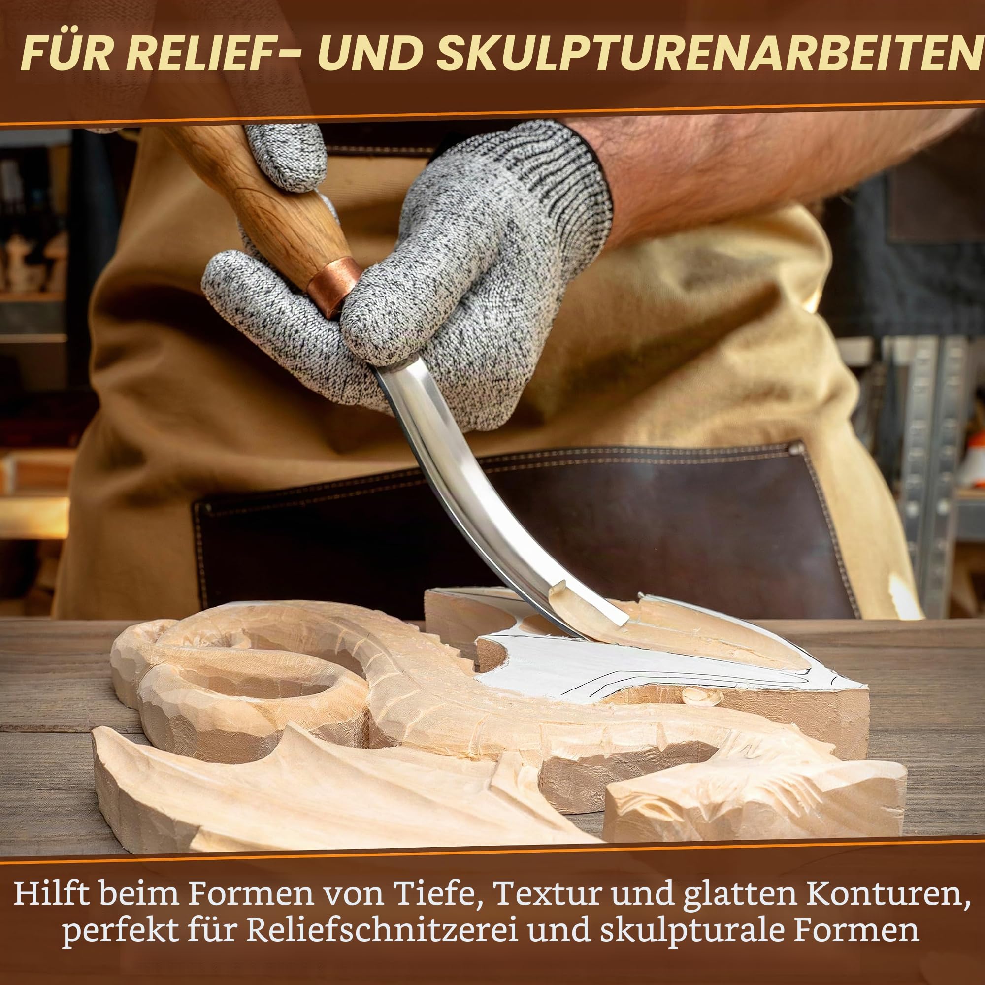BeaverCraft Holzschneide-Hohleisen 7L/22 Löffelschnitzwerkzeug, Meißel - Schalenguts, Gebogener Holzmeißel - Schnitzmesser für Löffel