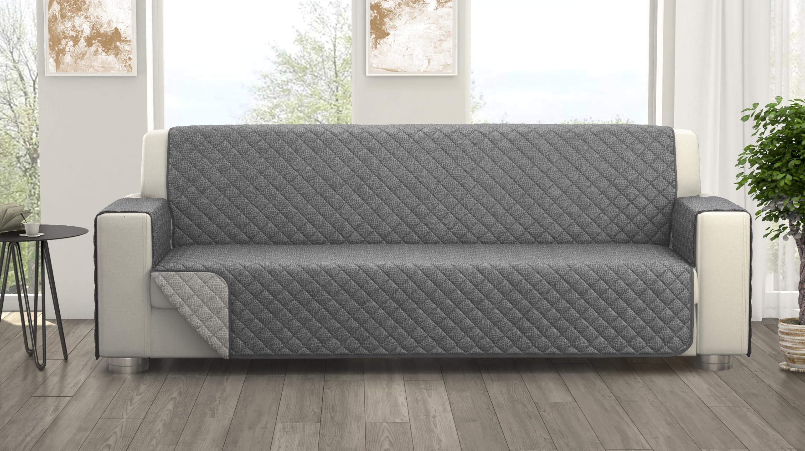 LARA MORADA - Copridivano 4 Posti Salvadivano Trapuntato Double Face Protezione Antimacchia e Antigraffio per Cani e Gatti, MISURA: 220x220 cm, Elegante, Reversibile, Resistente Elisa Grigio/Grigio T