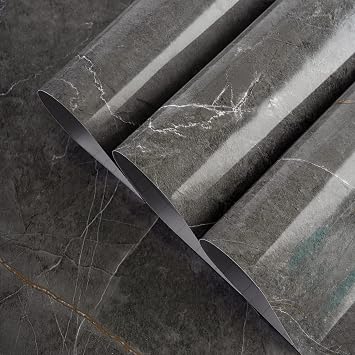 TOTIO Extra Wide Grey Marble Peel and Stick Wallpaper Smooth Thicken Dark Granite Look Furniture Sticker 31.5x157inch Waterproof Contact Paper PVC Wall Sticker Bathroom Kitchen Worktop Vinyl Covering