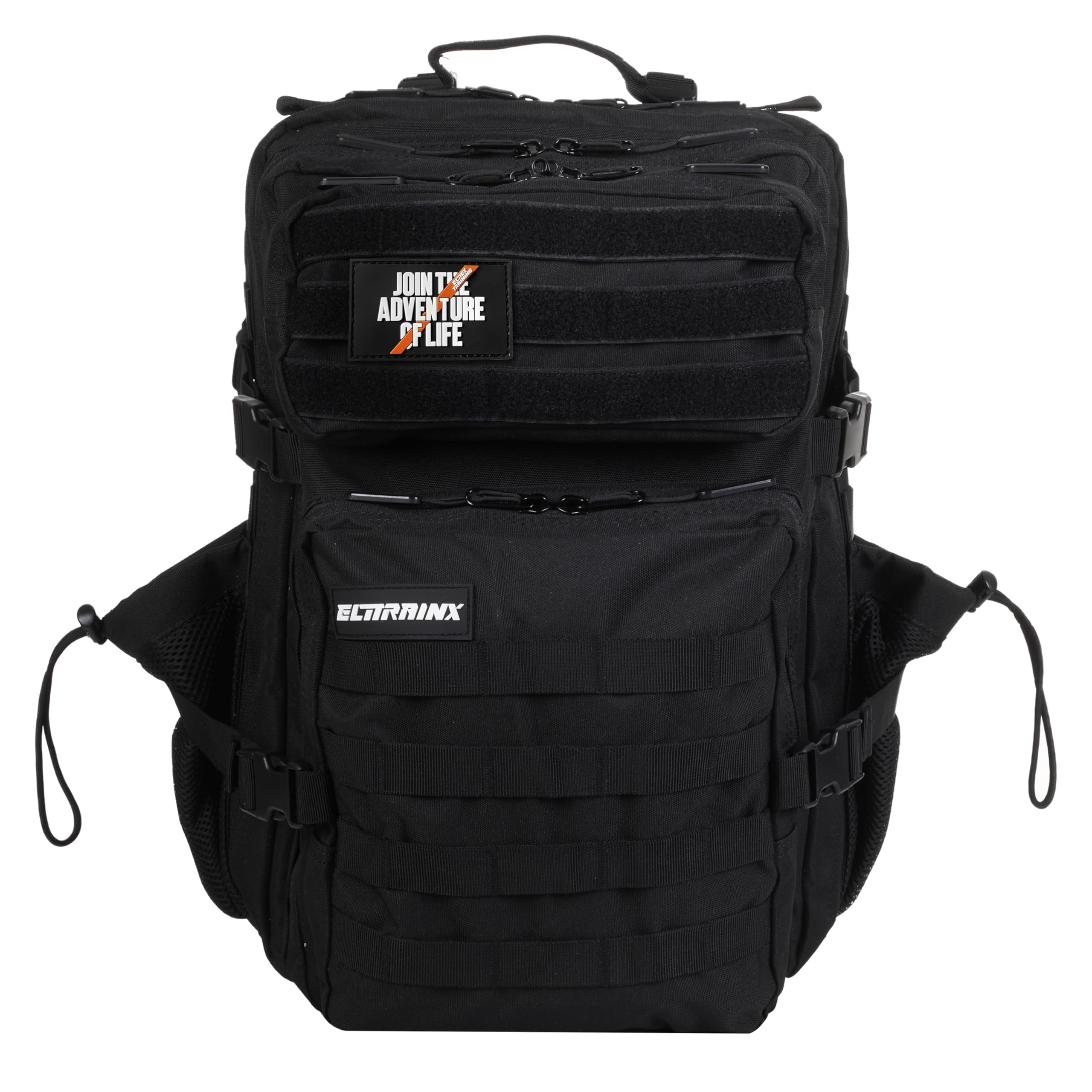ELITRAINX Mochila 45L Táctica Repelente al agua Zona de Parches, Cabina Avión, CrossTraining, Oxford 1000D Gimnasio Portatil by ELITEX TRAINING (Negro)