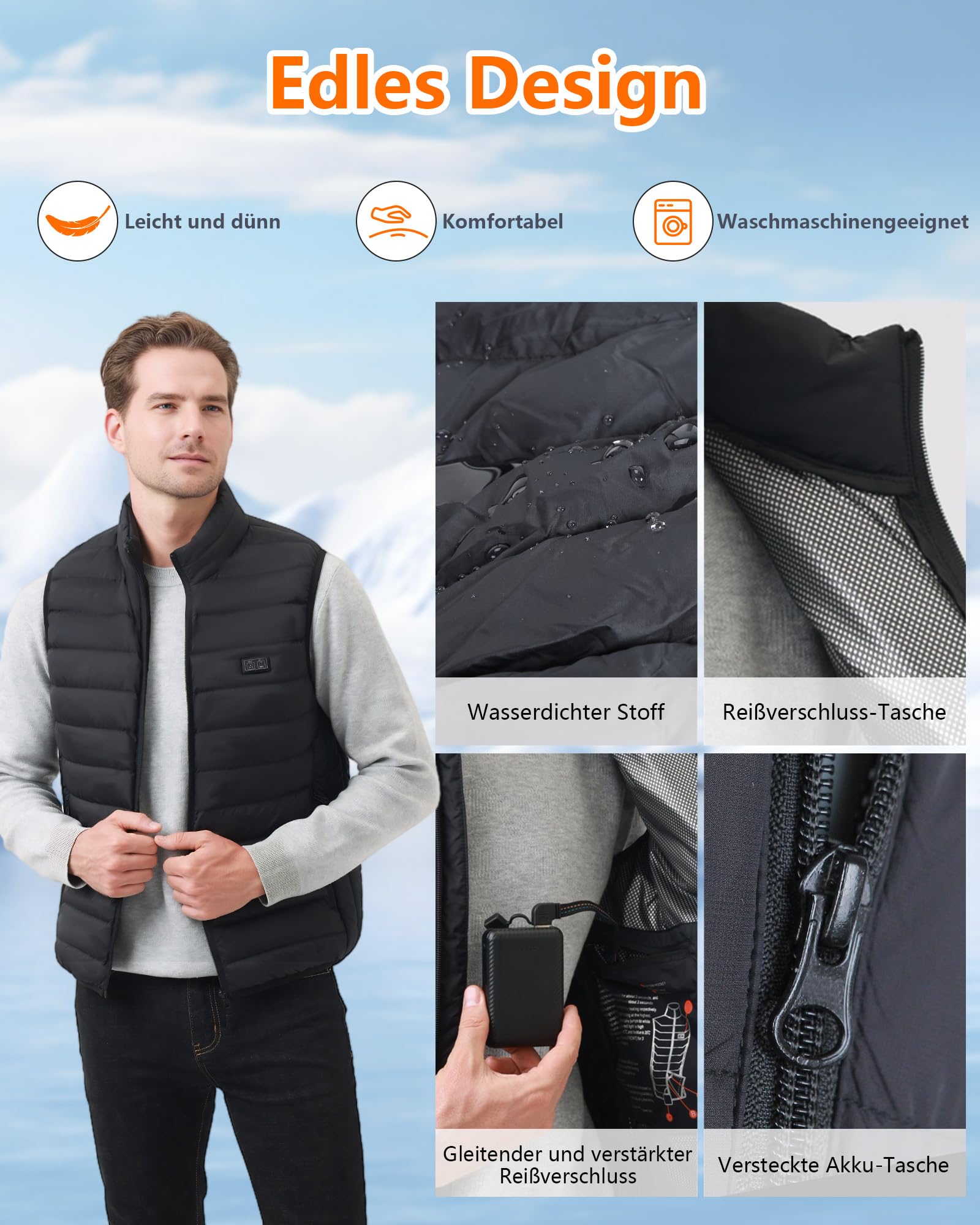 Beheizbare Jacke Herren und Damen, Winter Elektrische Herren Beheizte Jacke USB Lade Heizmantel Mit 5V 10000 mAh Akku, Warme Heizjacke für Outdoor Motorrad Wandern Skifahren Camping