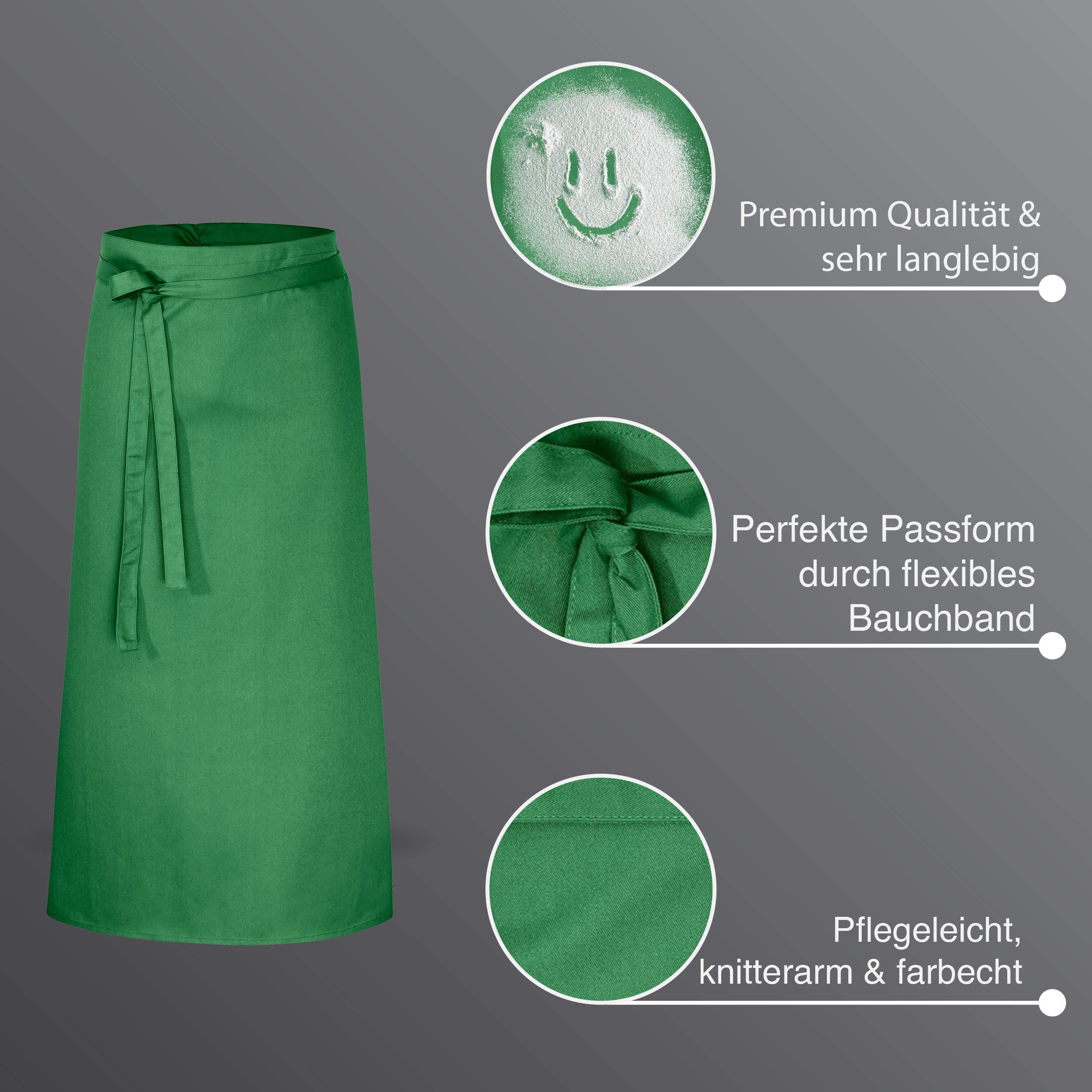 DESERMO - Juego de 5 Delantales de 100 cm x 100 cm (Largo x Ancho), Delantal Profesional Mujer y Hombre, Mezcla innovadora de algodón y poliéster, Color Verde