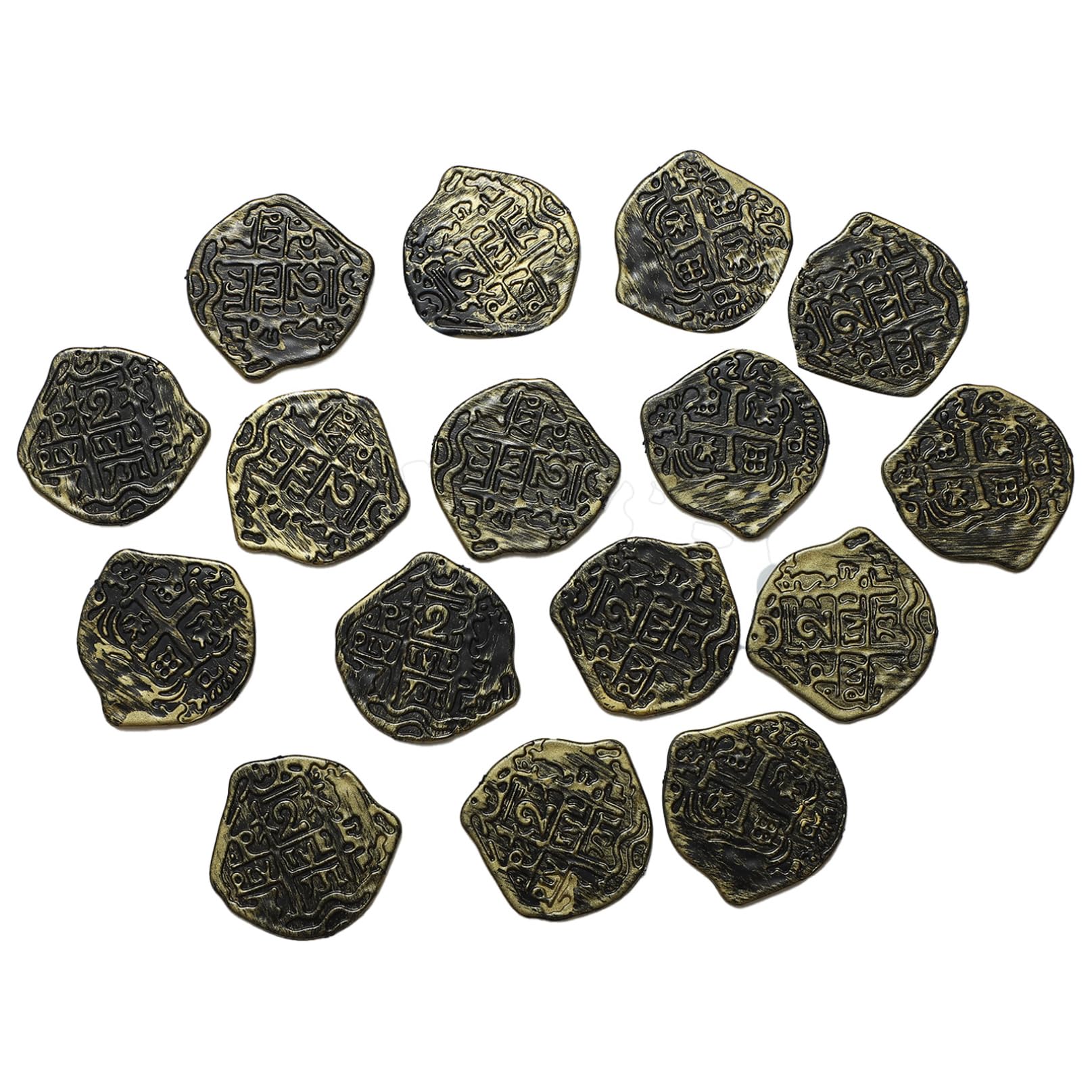 약 100개 해적 동전 플라스틱 가짜 금화 장난감 해적 파티 용품 보물 상자 보드 게임 해적 파티 코스프레 청동 단일  사이즈-Freehip.co.kr