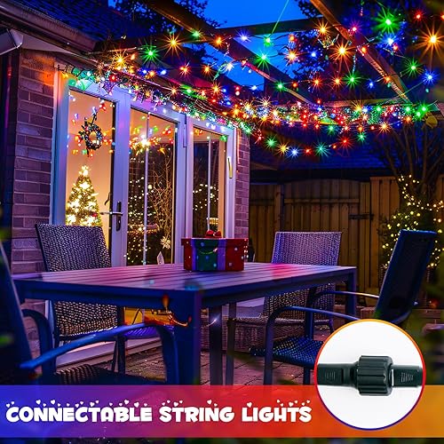 Miniatura 6 de Luces de Navidad multicolor conectables para exteriores, impermeables, 200 luces LED de Navidad de 66 pies, enchufe para interiores, 8 modos, luces